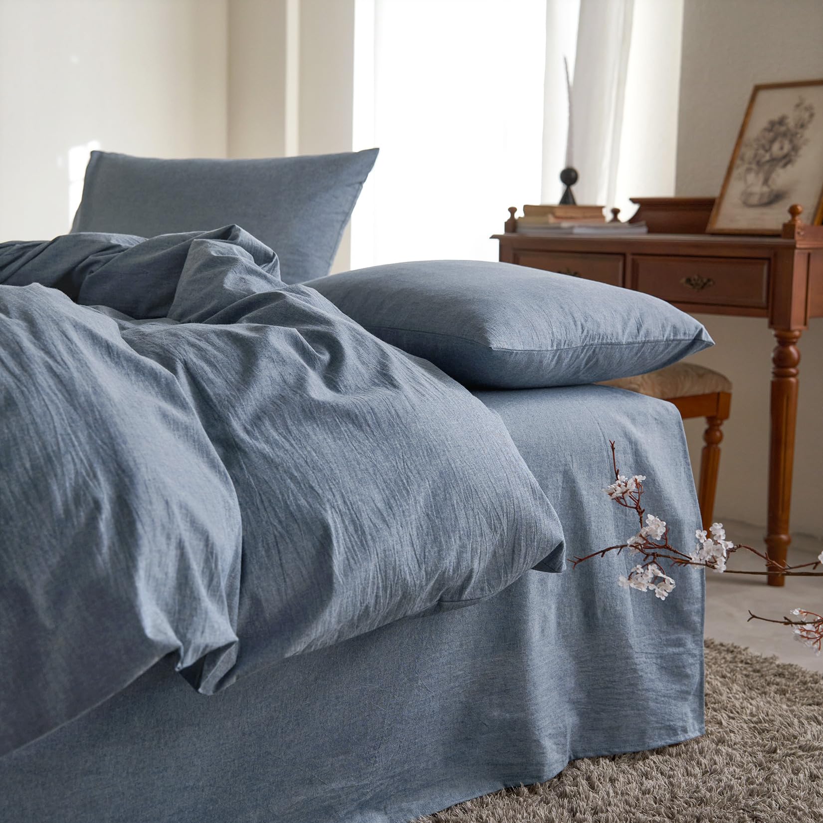 Wake In Cloud - Cotton Duvet Cover Set, 100% Washed Cotton, Linen Like Textured, Breathable Durable Comfy Farmhouse Neut