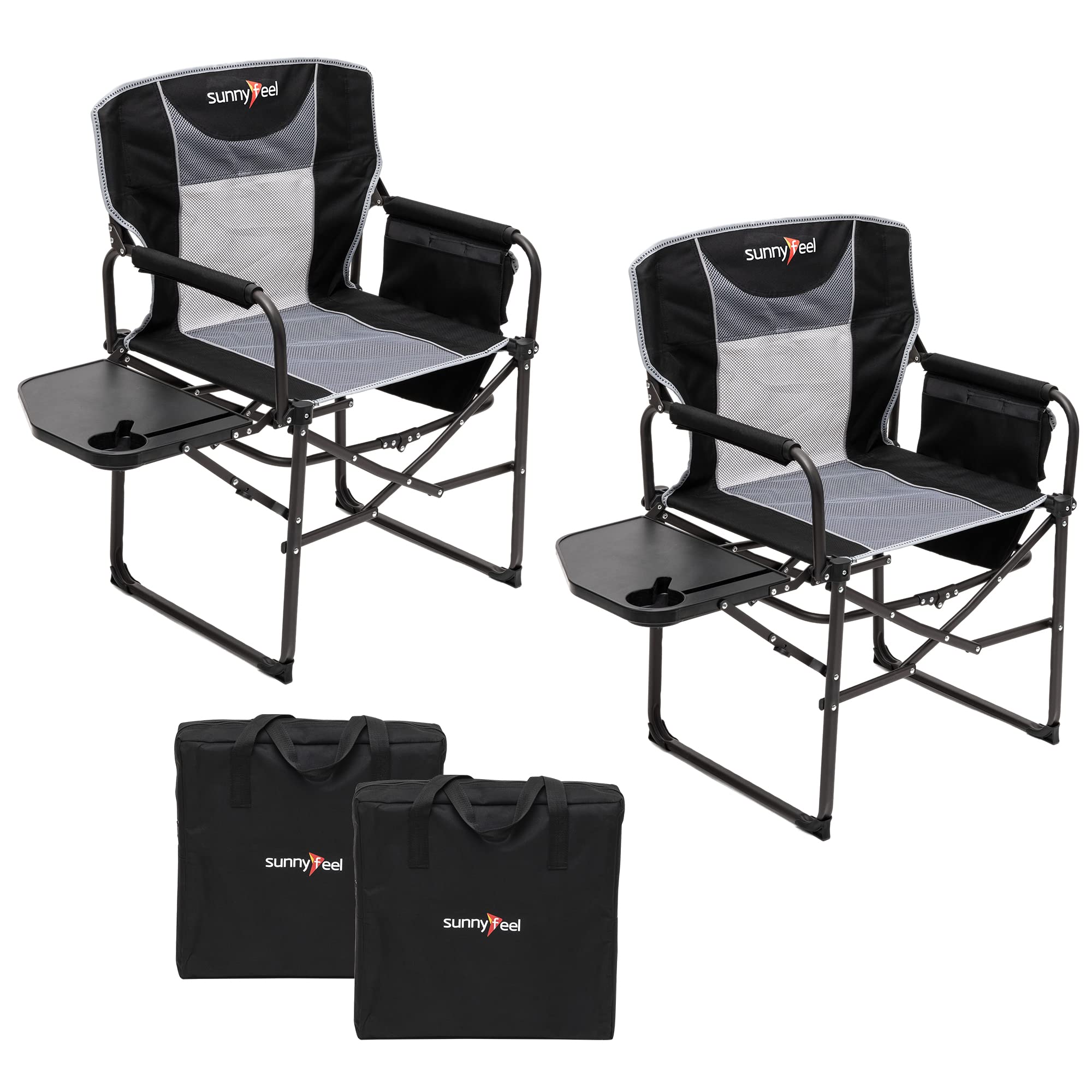 SUNNYFEEL Camping Directors Chair, Heavy Duty,Oversized Portable Folding Chair with Side Table, Pocket for Beach, Fishin