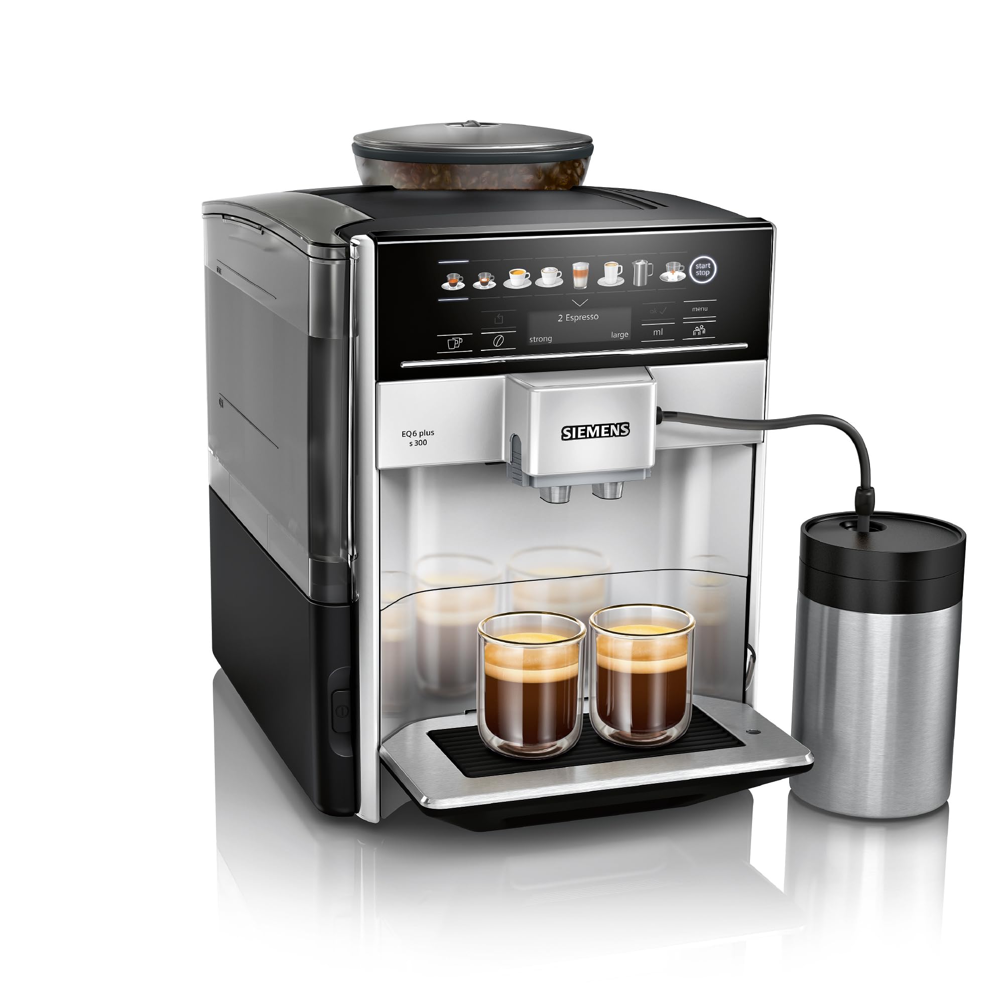 SIEMENS EQ6 plus S300, Fully Automatic Bean to Cup Espresso Coffee Machine with Cappuccinatore milk system, 11 beverages