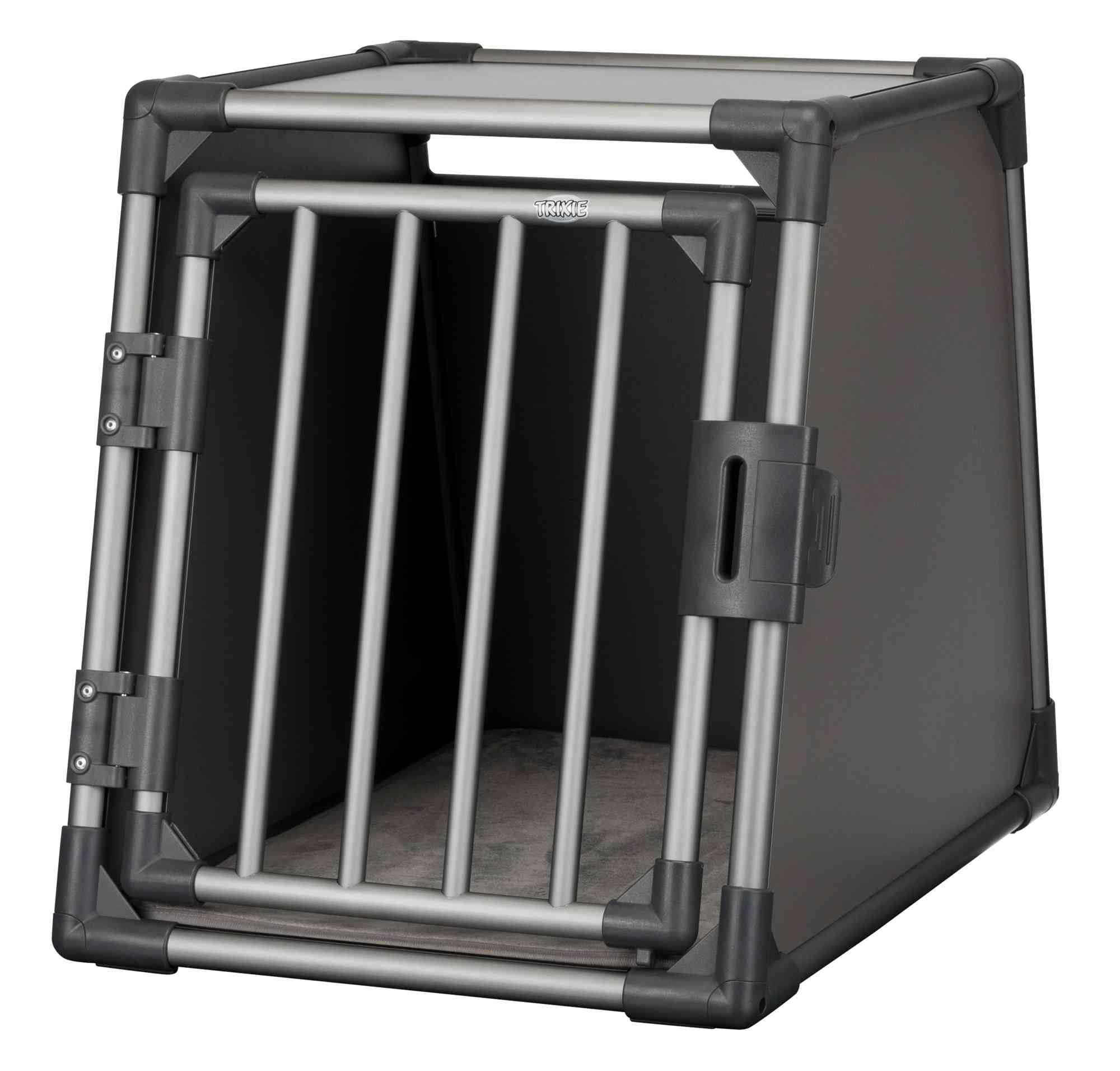 TRIXIE aluminium dog transport crate in graphite – size S: 19 × 22 × 24 in, sturdy and low-noise dog crate with slanted