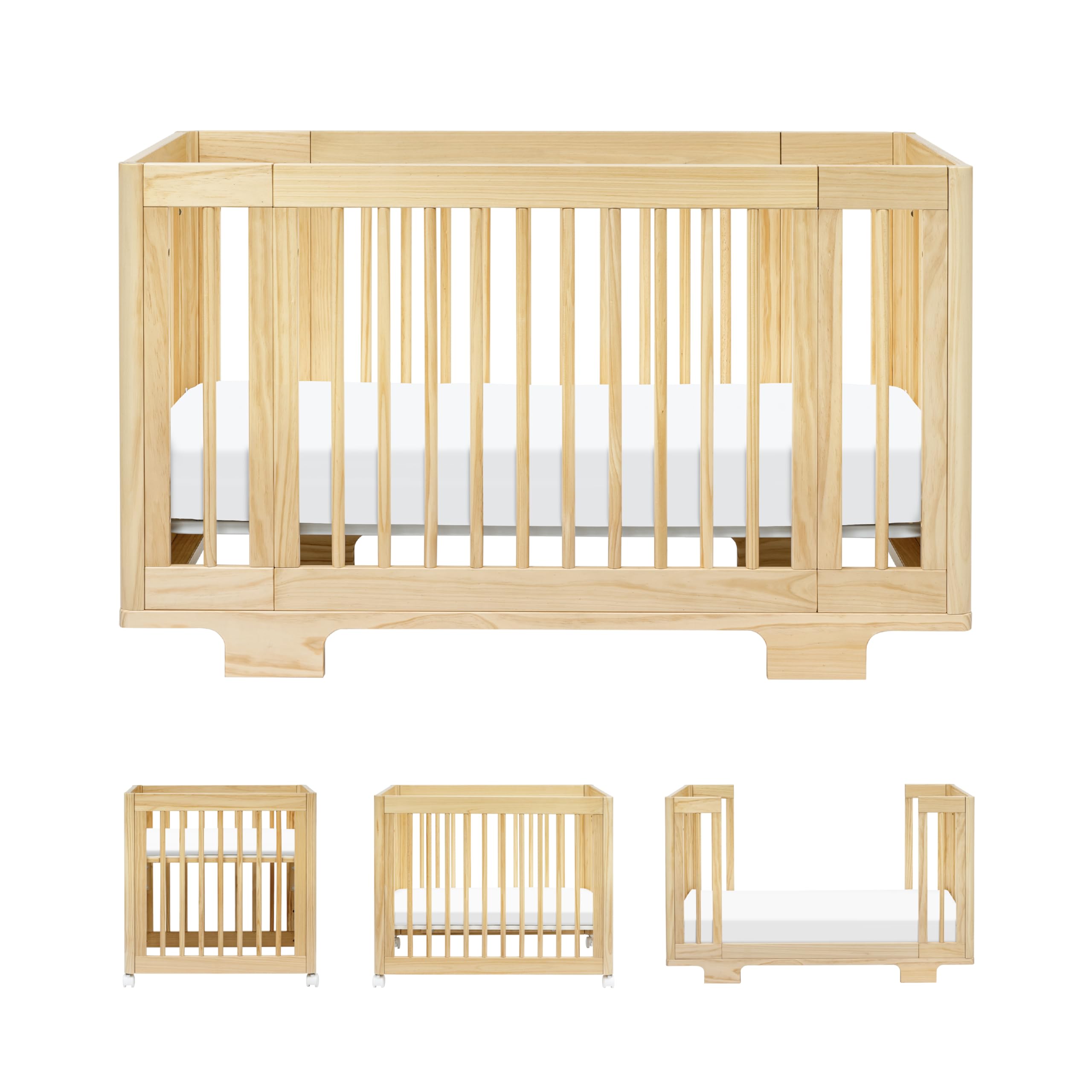 Babyletto Yuzu Convertible All-Stages® Bassinet, Midi, Full-Size Crib in Natural, Greenguard Gold Certified, Portable &