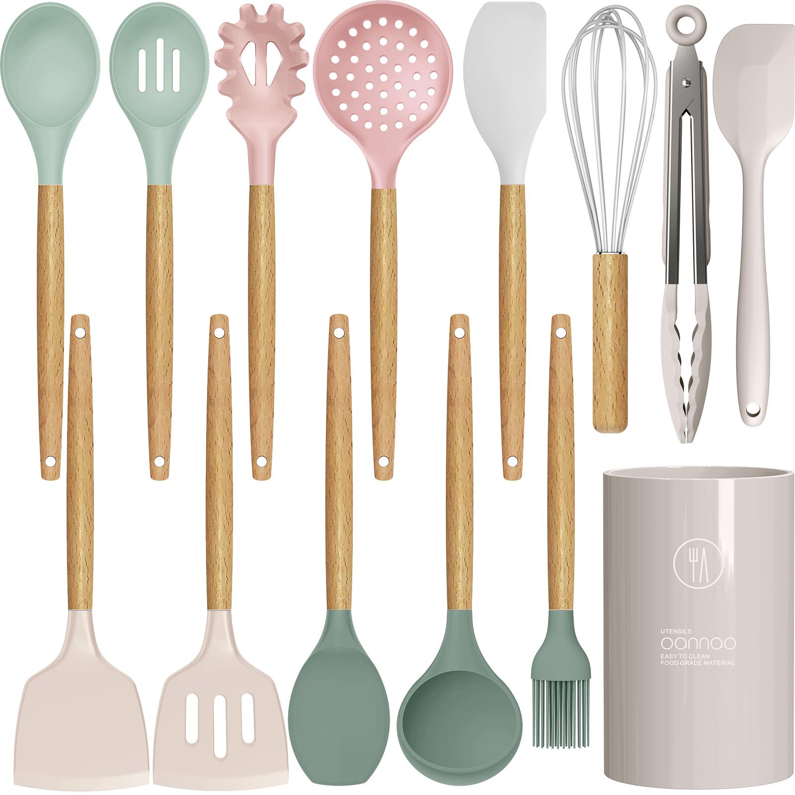 Silicone Cooking Utensils Set - 446°F Heat Resistant Silicone Kitchen Utensils for Cooking,Kitchen Utensil Spatula Set w