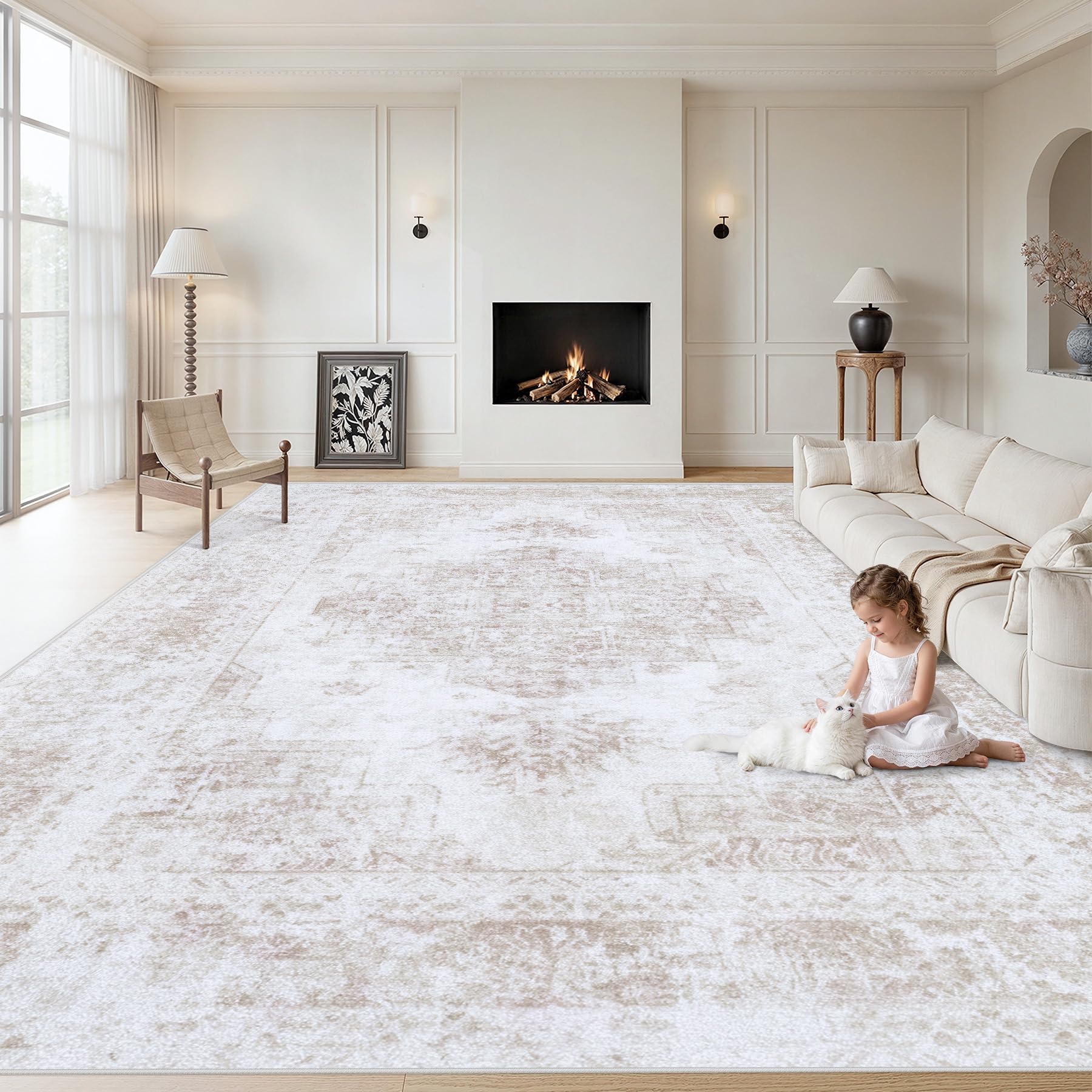XLUEZ Area Rug 8x10 Living Room Rug, Machine Washable Vintage Distressed Medallion Rug Non-Slip Soft