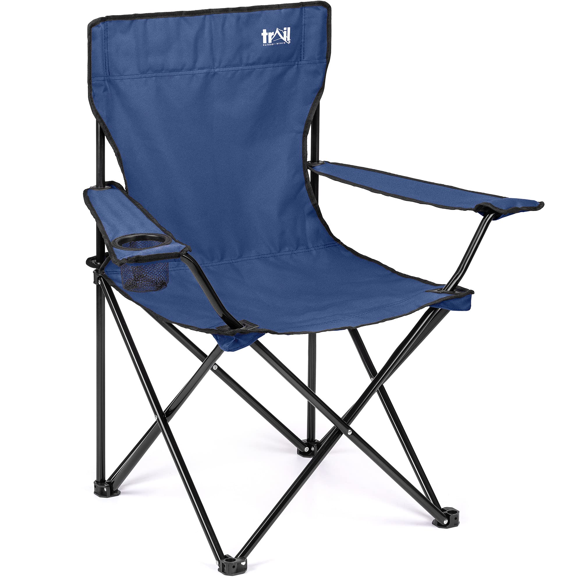 Trail Folding Camping Chair, Lightweight Outdoor Chair with Cup Holder Armrest, Heavy Duty Tubular Steel Frame, Fast-Dry