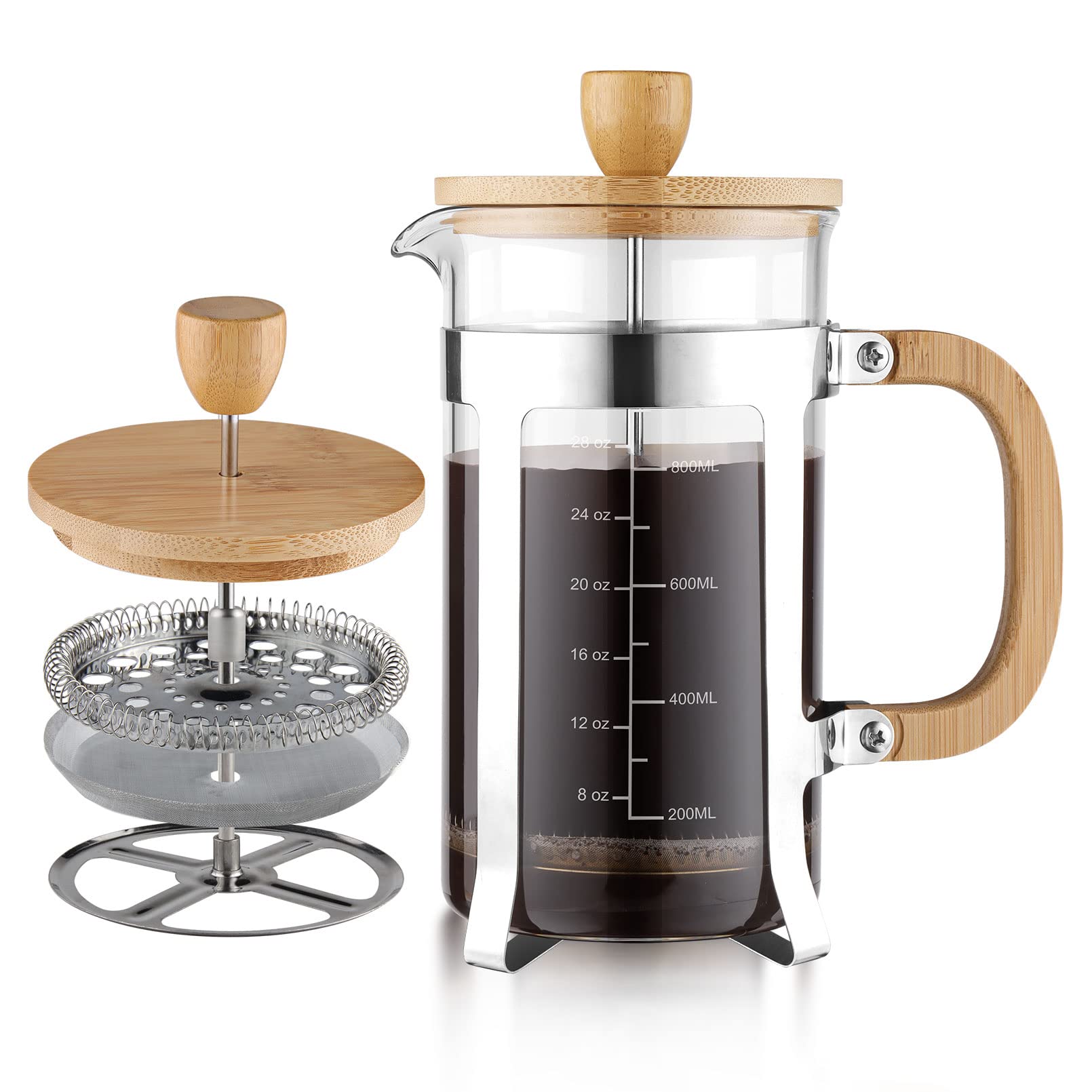 Sivaphe 34 oz French Press Coffee/Tea Maker with Bamboo Lid and Hand Stainless Steel High Borosilica