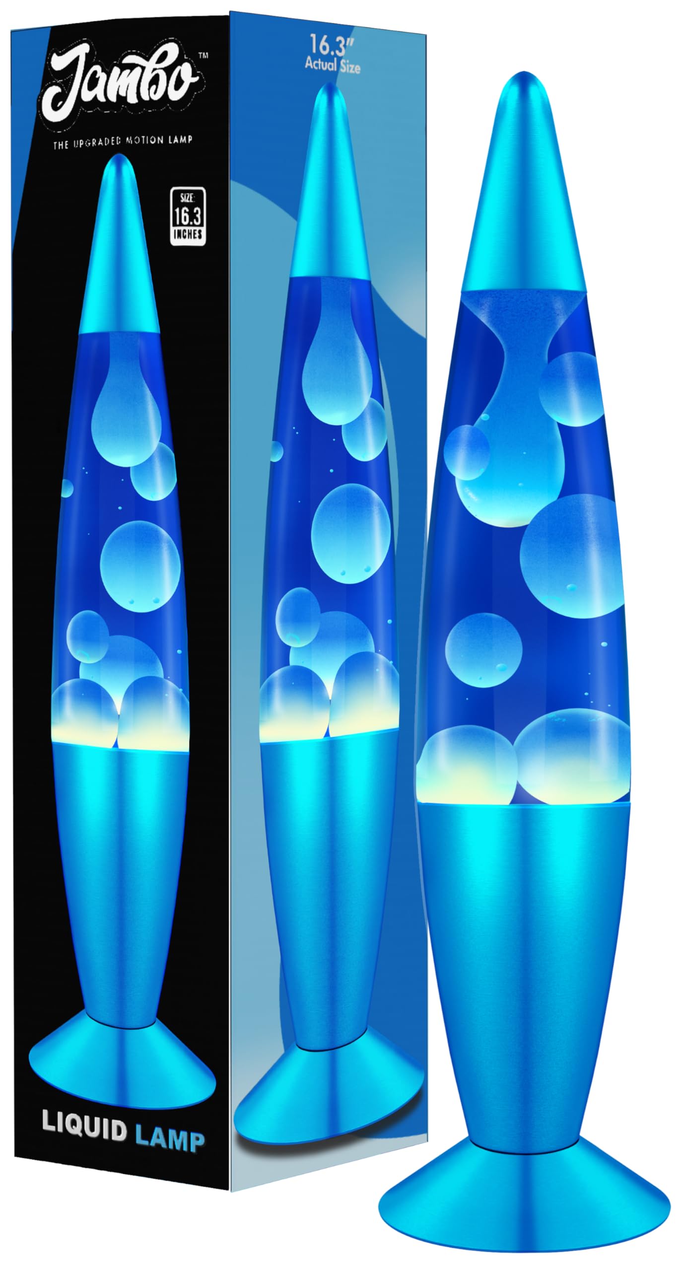 JAMBO 16" Beautiful Lamp- Blue with White/Blue Wax, Relaxing Liquid Light, Night Light Nightlight, H