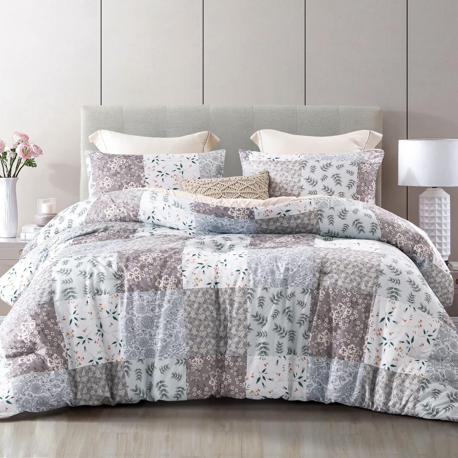 Whale Flotilla King Size Coverless Duvet Set 7.5Tog, Patchwork Floral Bed Cover Bedding Comforter Duvets Sets for All Se