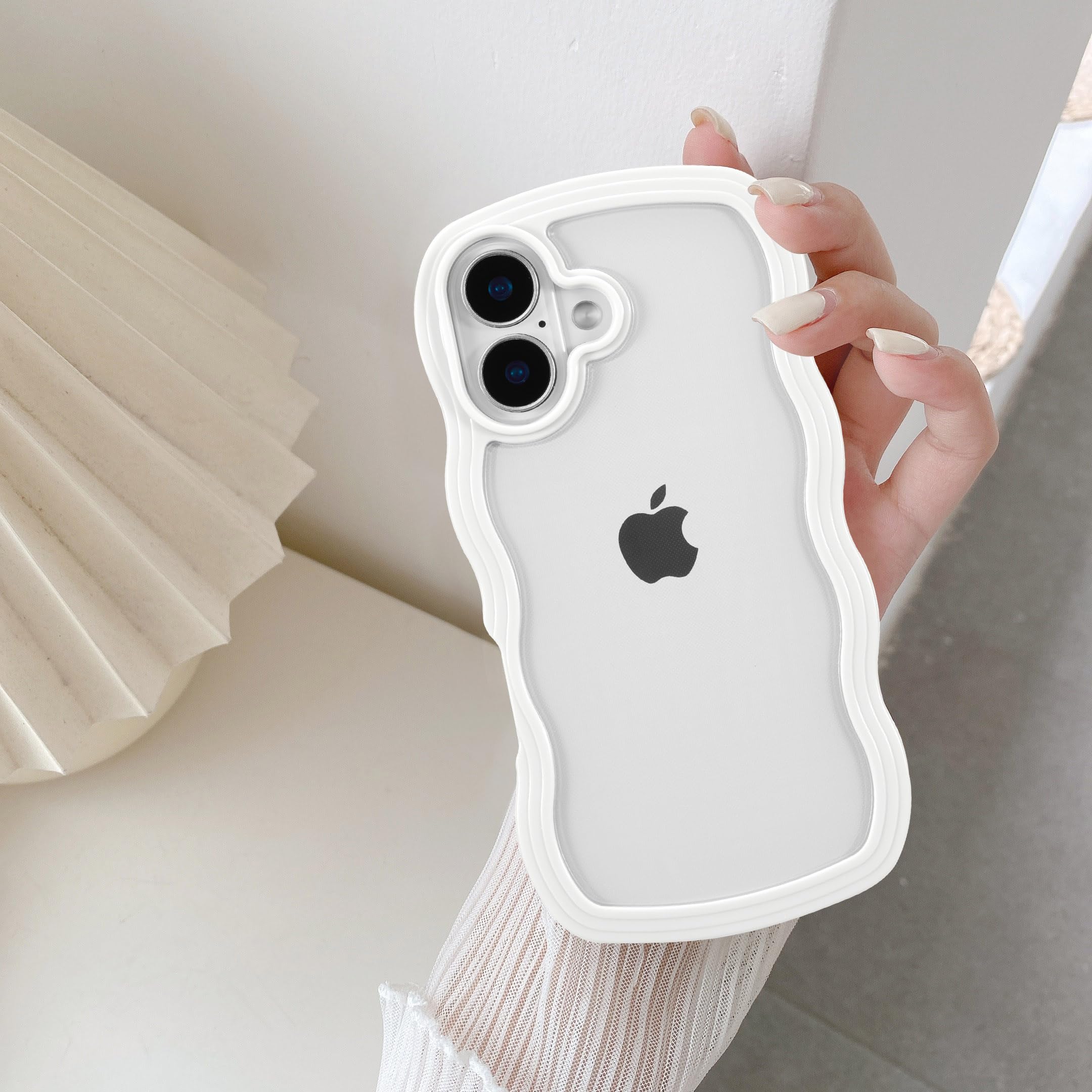 QLTYPRI Compatible with iPhone 16 Case, Cute Curly Wave Frame Clear Case for Girls Women, Transparent Soft Silicone TPU 