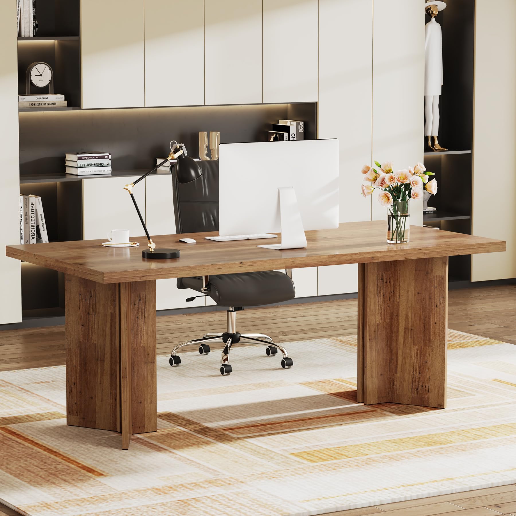 Tribesigns 63-inch Executive Desk, Vintage Home Office Computer Desk with Large Tabletop, Farmhouse Wood Writing Confere