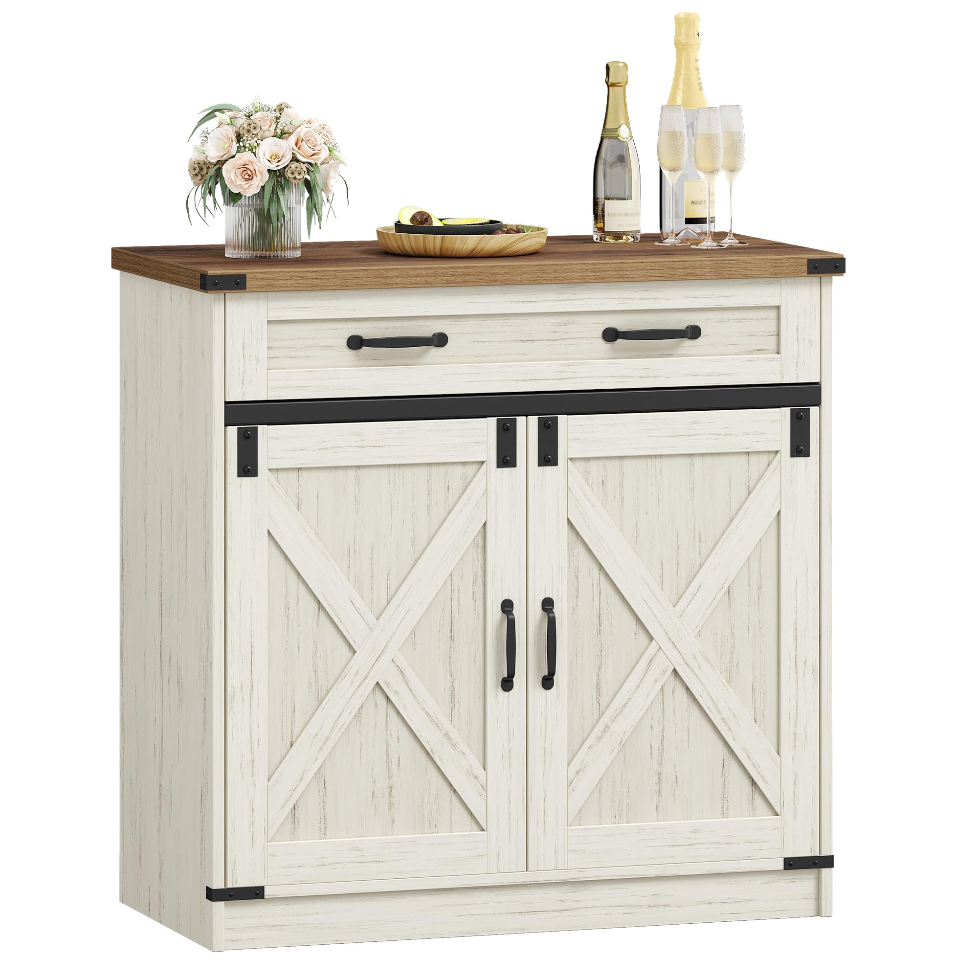 Hzuaneri Sideboard, Kitchen Cabinets with 2 Doors, Freestanding Kitchen Cupboard with Drawer, Adjustable Shelf, for Entr