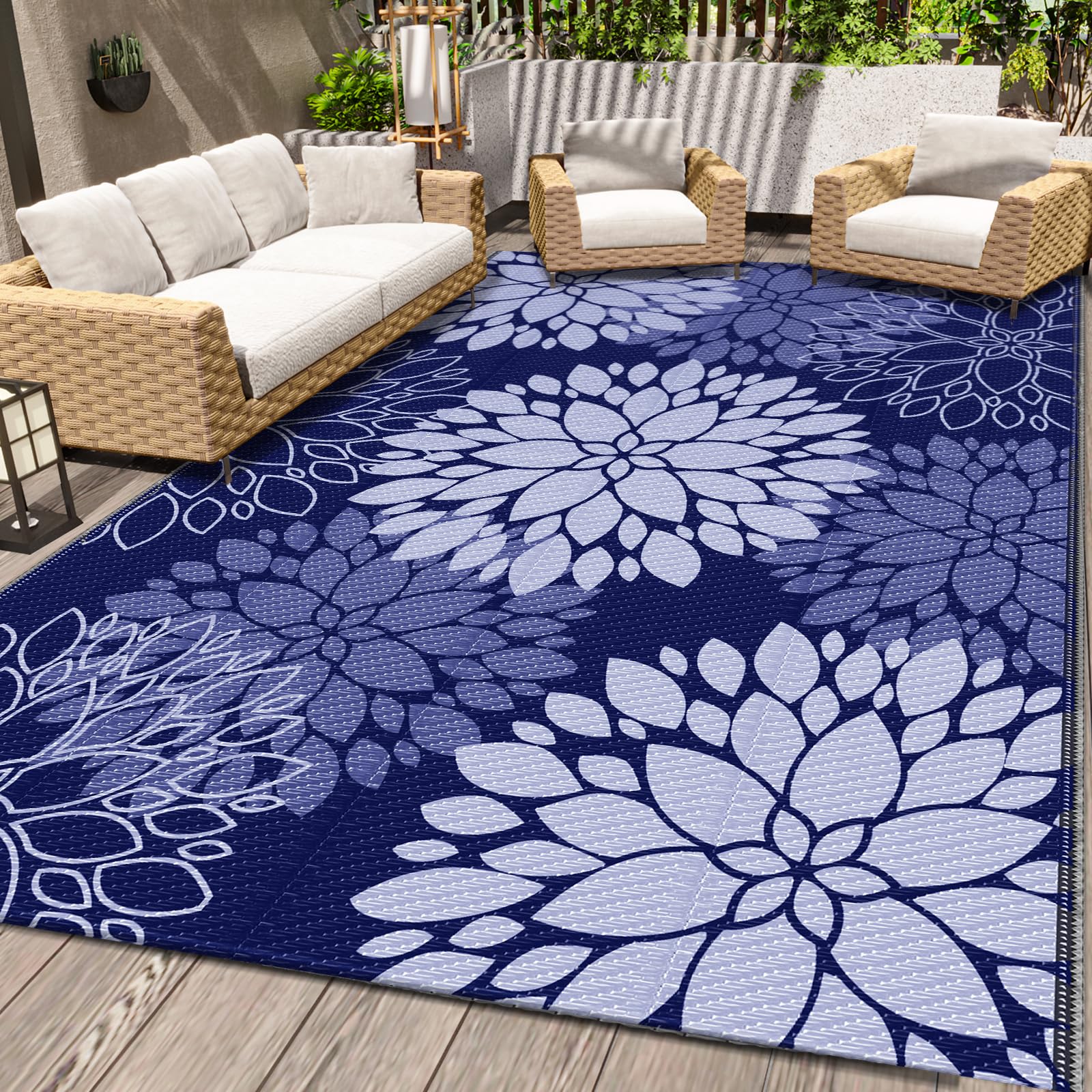 LuxStep Outdoor Rug Waterproof Outdoor Plastic Straw Rug Reversible Patio Rug Mat Outdoor Decor Larg