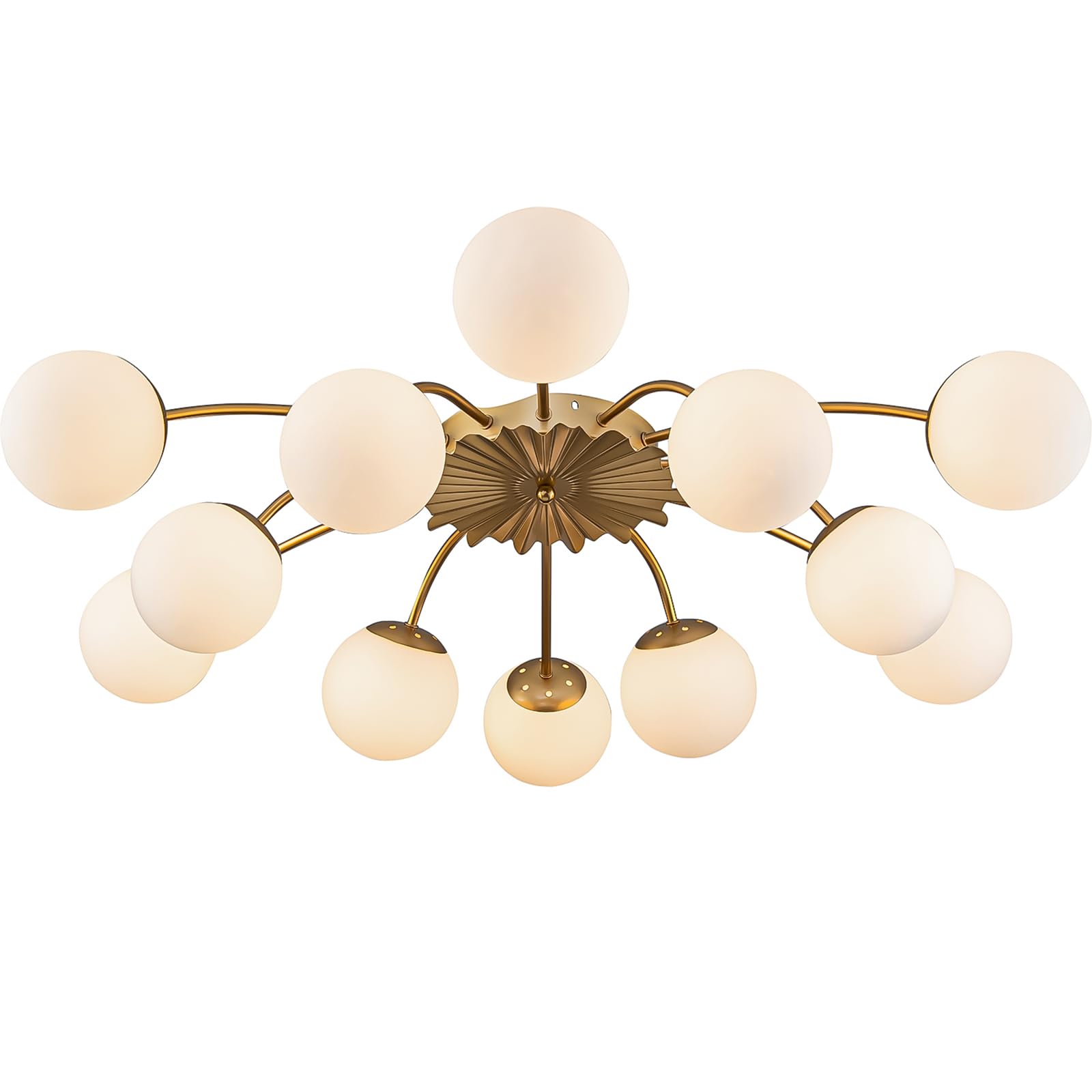Ceiling Lights - Blossom Milk Glass & Opal Bubble Starburst - G9 Base Bulb 12-Light Flush Mount Chandelier | Gold Finish