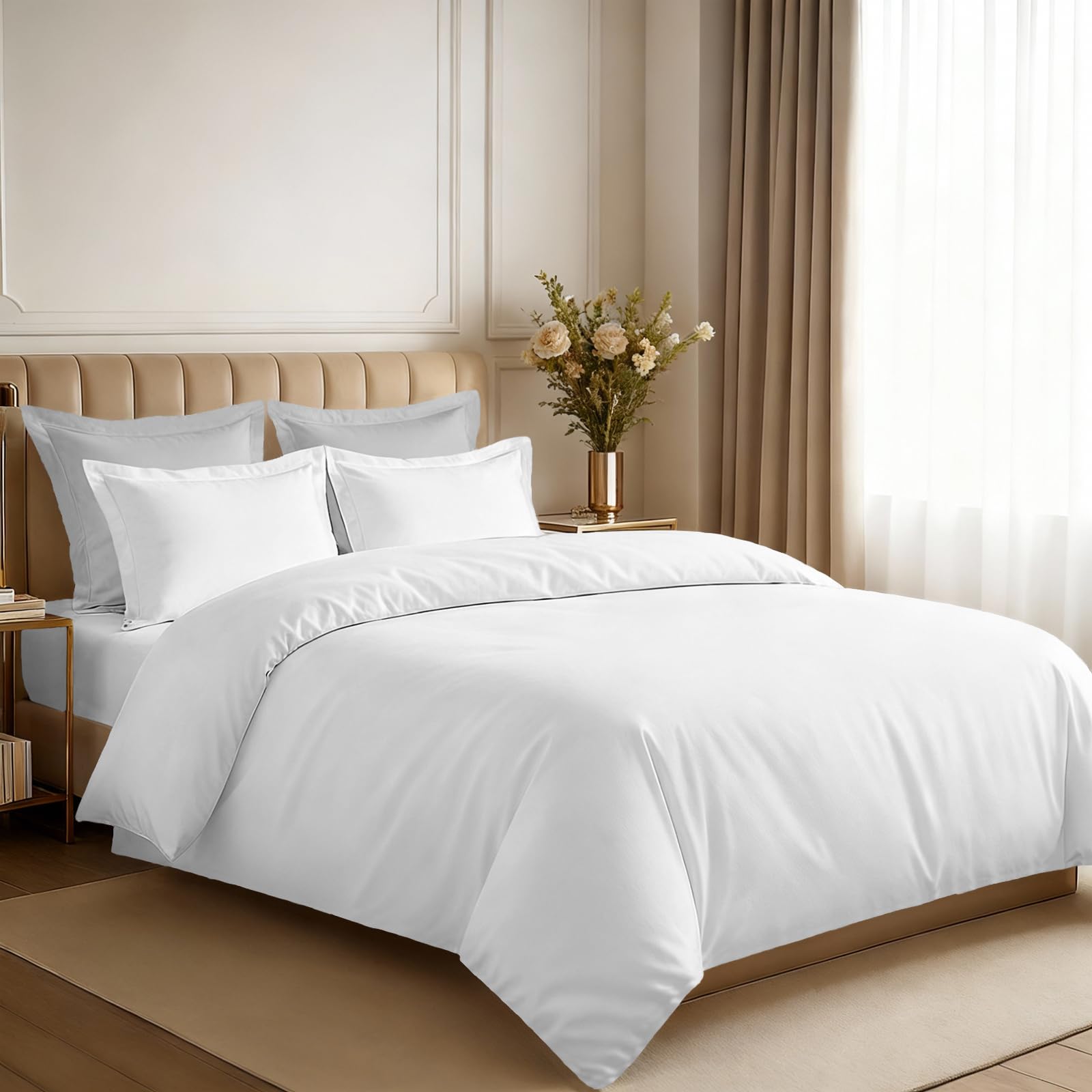 Pizuna 100% Cotton King Size Duvet Cover Sets White, 400 Thread Count Long Staple Cotton King Duvet Cover 230x220cm, Sat