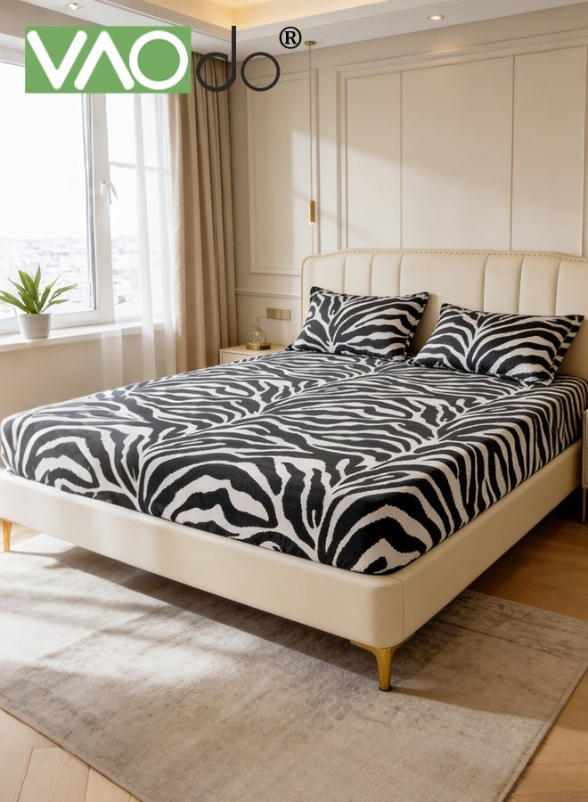 VAOdo Zebra Print Fitted Sheet, Soft Microfiber Deep Pocket Bed Cover, Wrinkle-Free & Machine Washable, Thickened Fade R