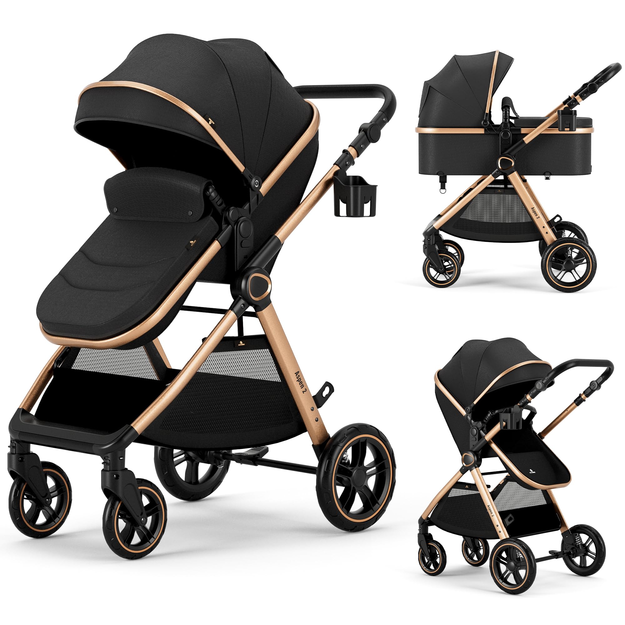 Accombe 2-in-1 Convertible Baby Stroller for Newborn to Toddler | Skin-friendly Breathable Fabric, All-terrain Wheels fo