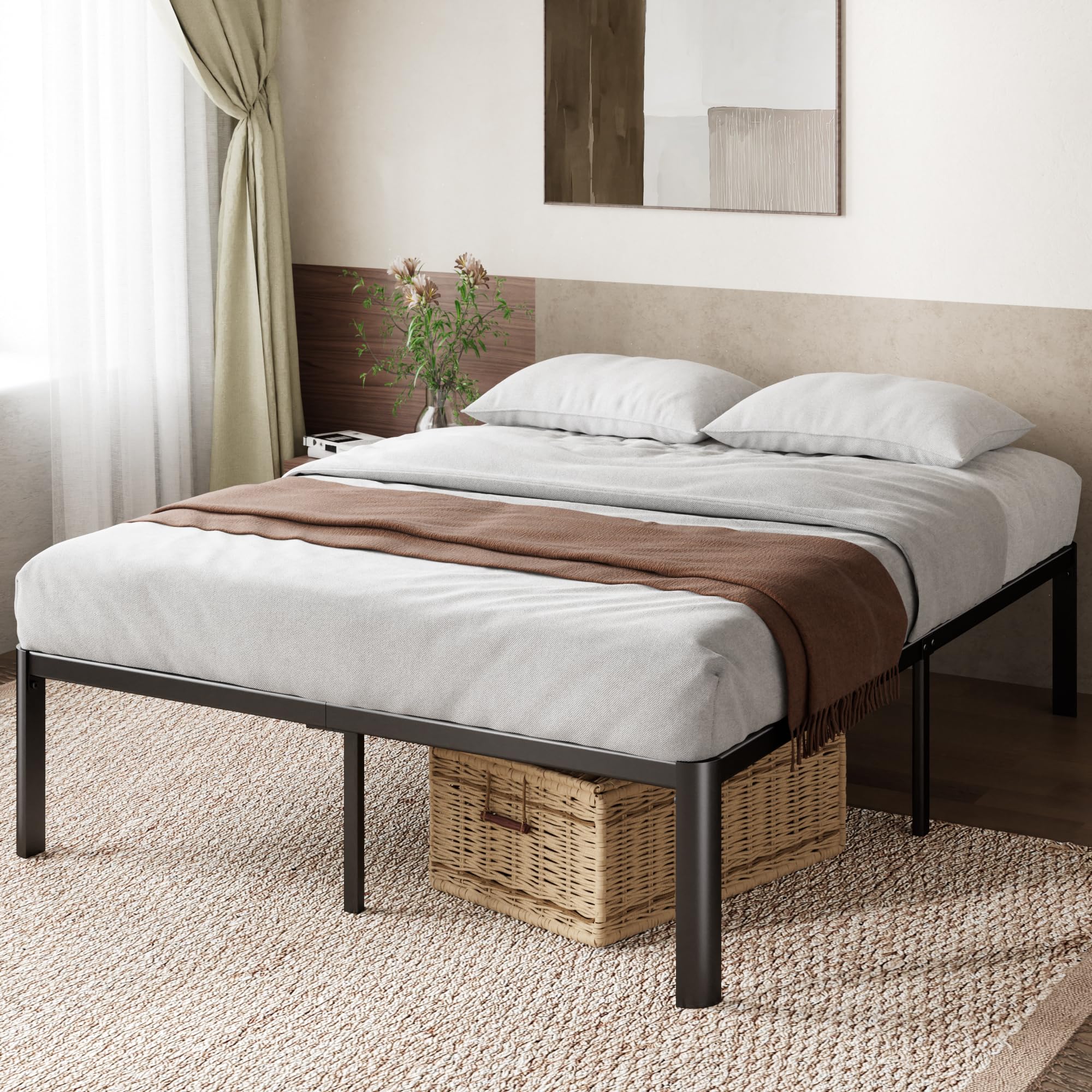 Zinus Van Double Bed Frame (135 x 190 cm) with Underbed Storage – Metal Bed Base, Steel Slat Support