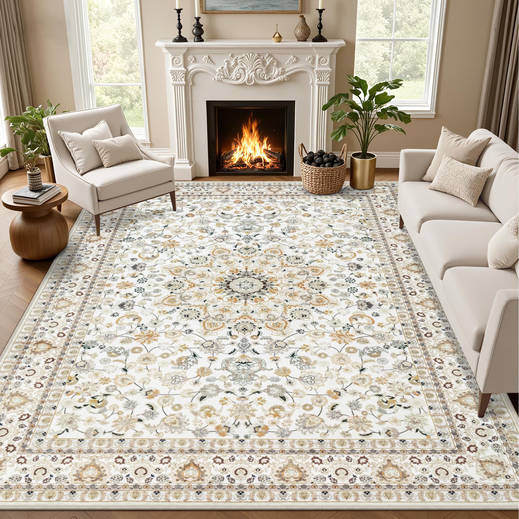 5x7 Area Rugs Living Room Rug: Washable Vintage Boho Rug No Slip Stain Resistant Soft Carpet Indoor 