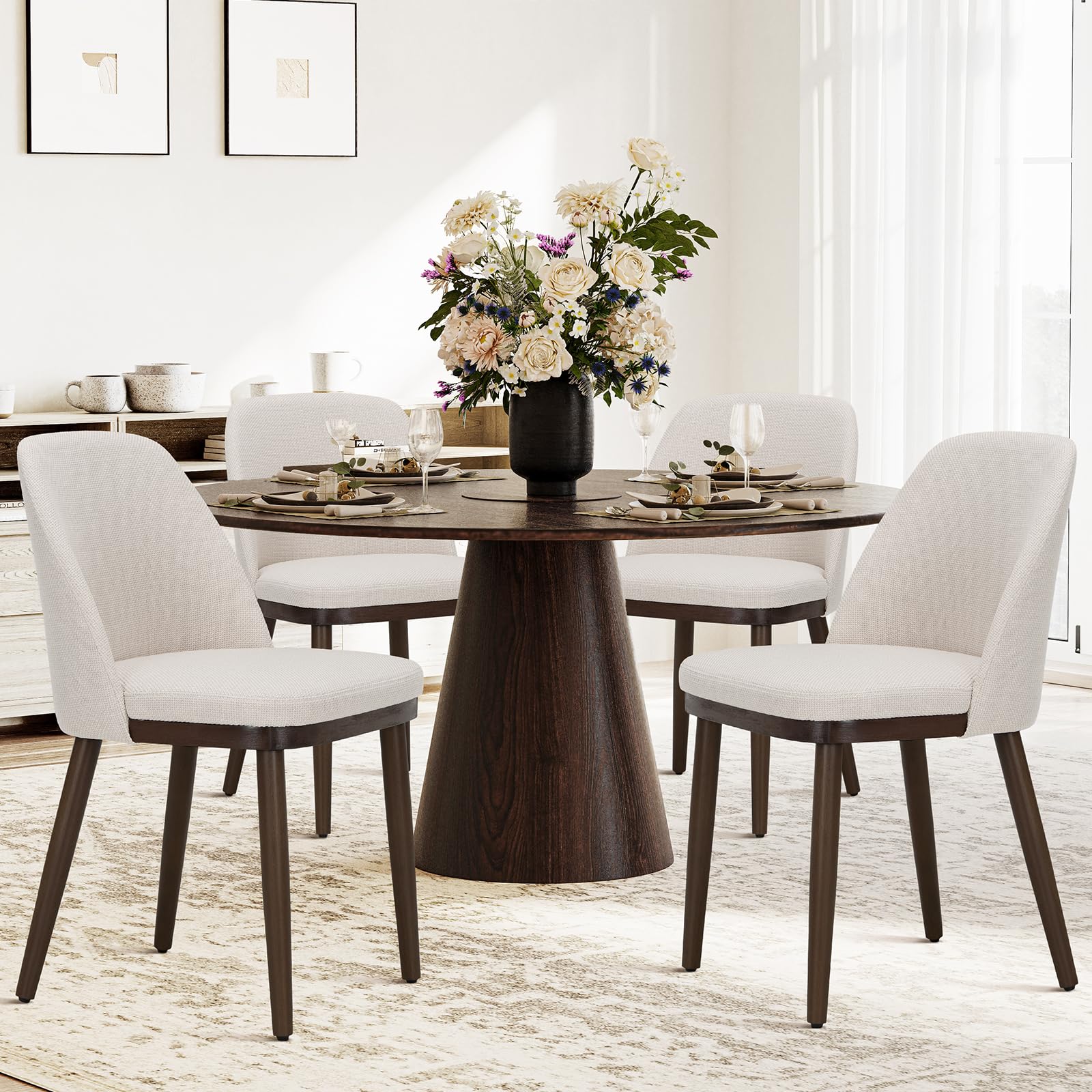 COLAMY Upholstered Dining Chairs Set of 4, Modern Kitchen Chairs with Back, Fabric Side Dining Room Chairs with Wood Leg