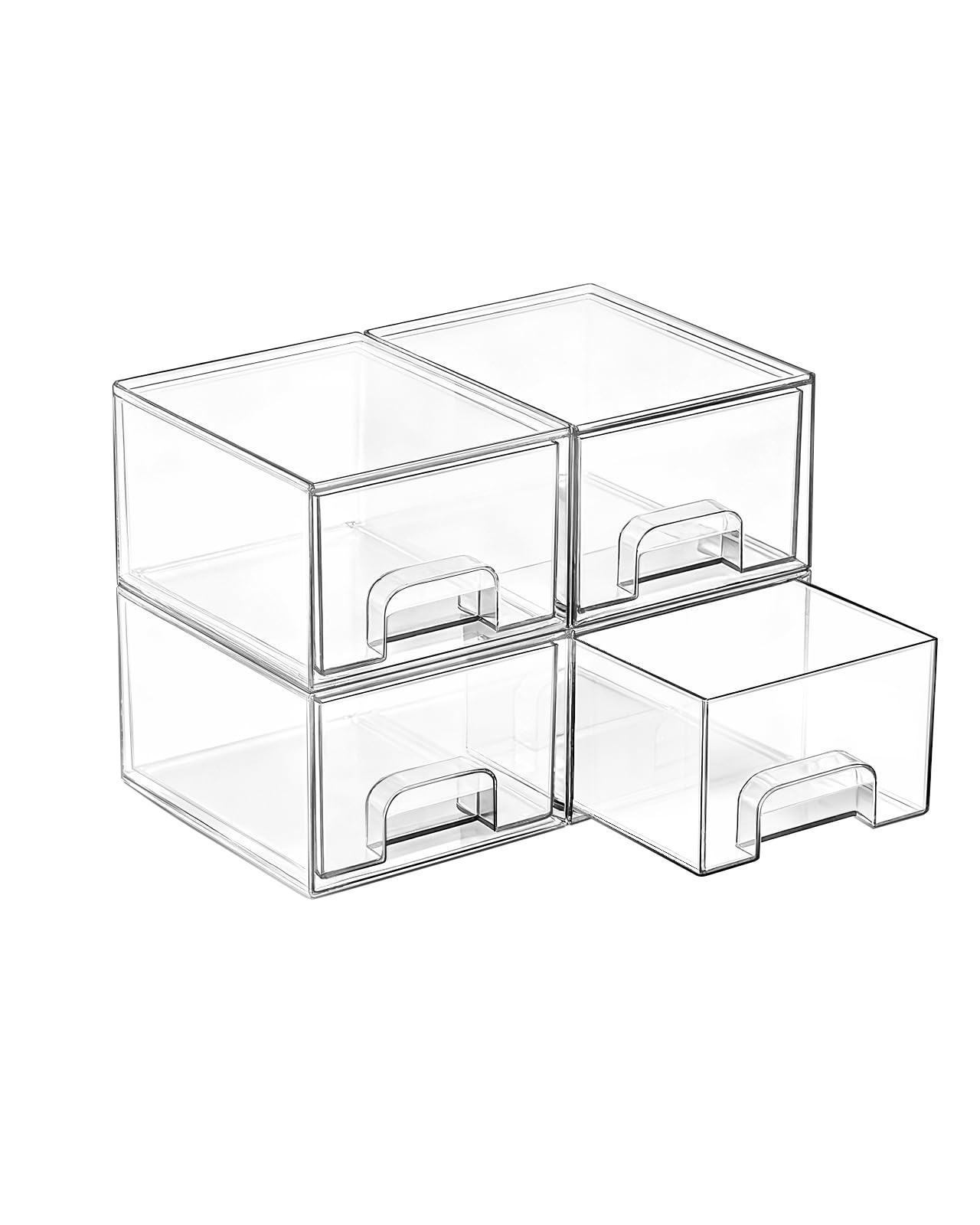 Vtopmart 4 Pack Small Clear Stackable Storage Drawers,Acrylic Bathroom Makeup Organizer,Plastic Storage Bins for Vanity,