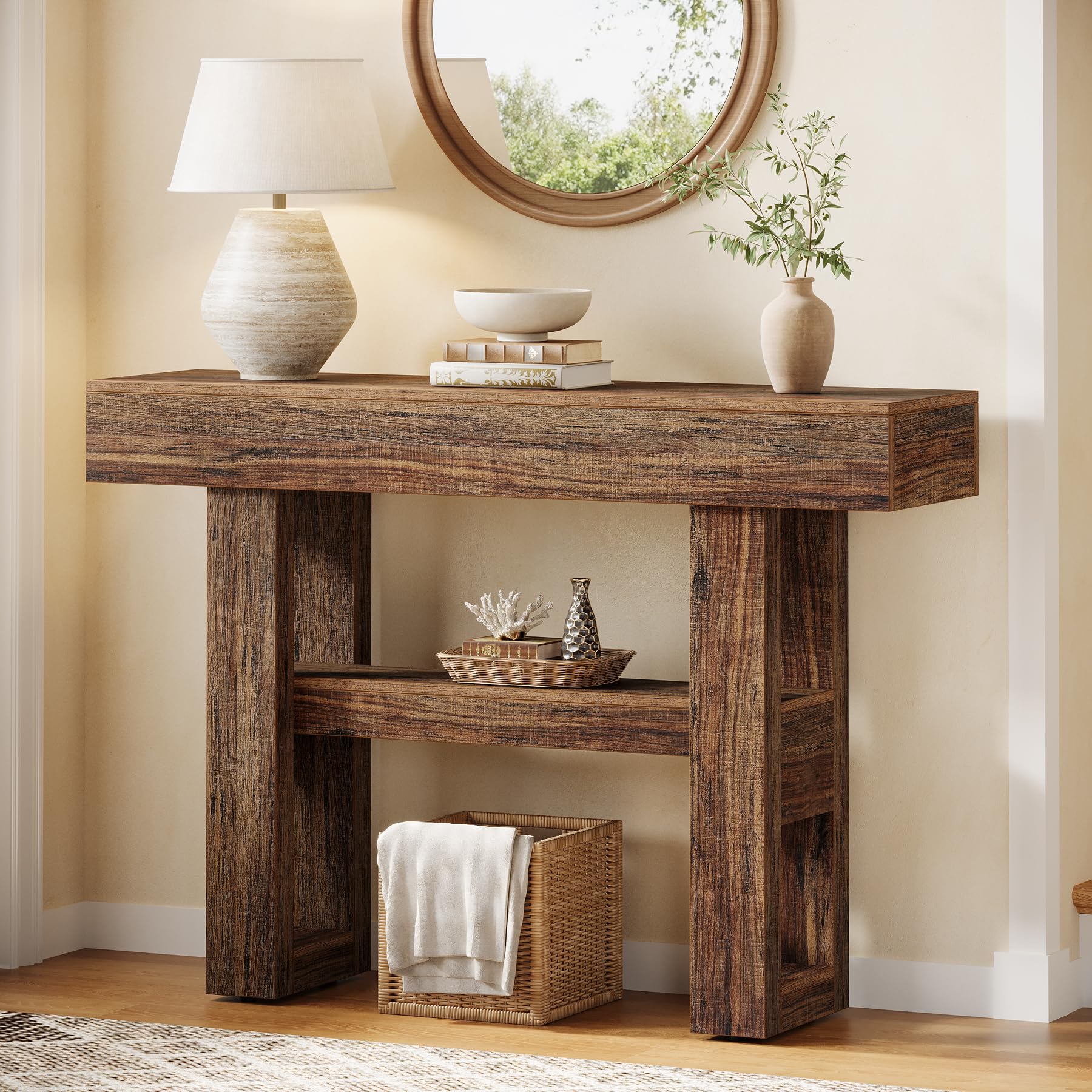 Tribesigns 41.34-Inch Farmhouse Console Table, 2-Tier Narrow Sofa Table Behind The Couch, Entryway F
