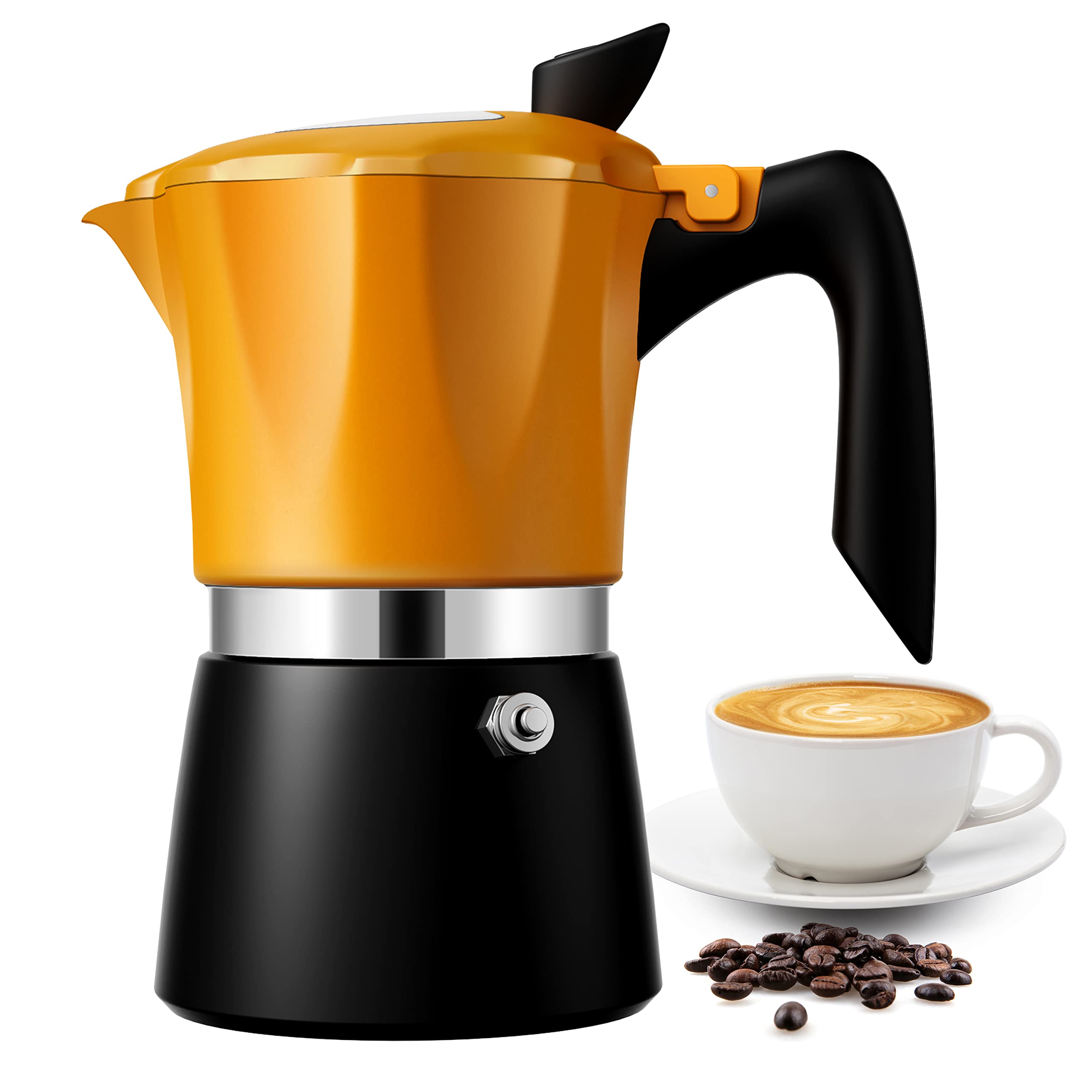 Stovetop Coffee Maker Espresso Italian Moka Pot with Transparent Top Lid, 300ml-6 Espresso Cups, Classic Aluminium Coffe