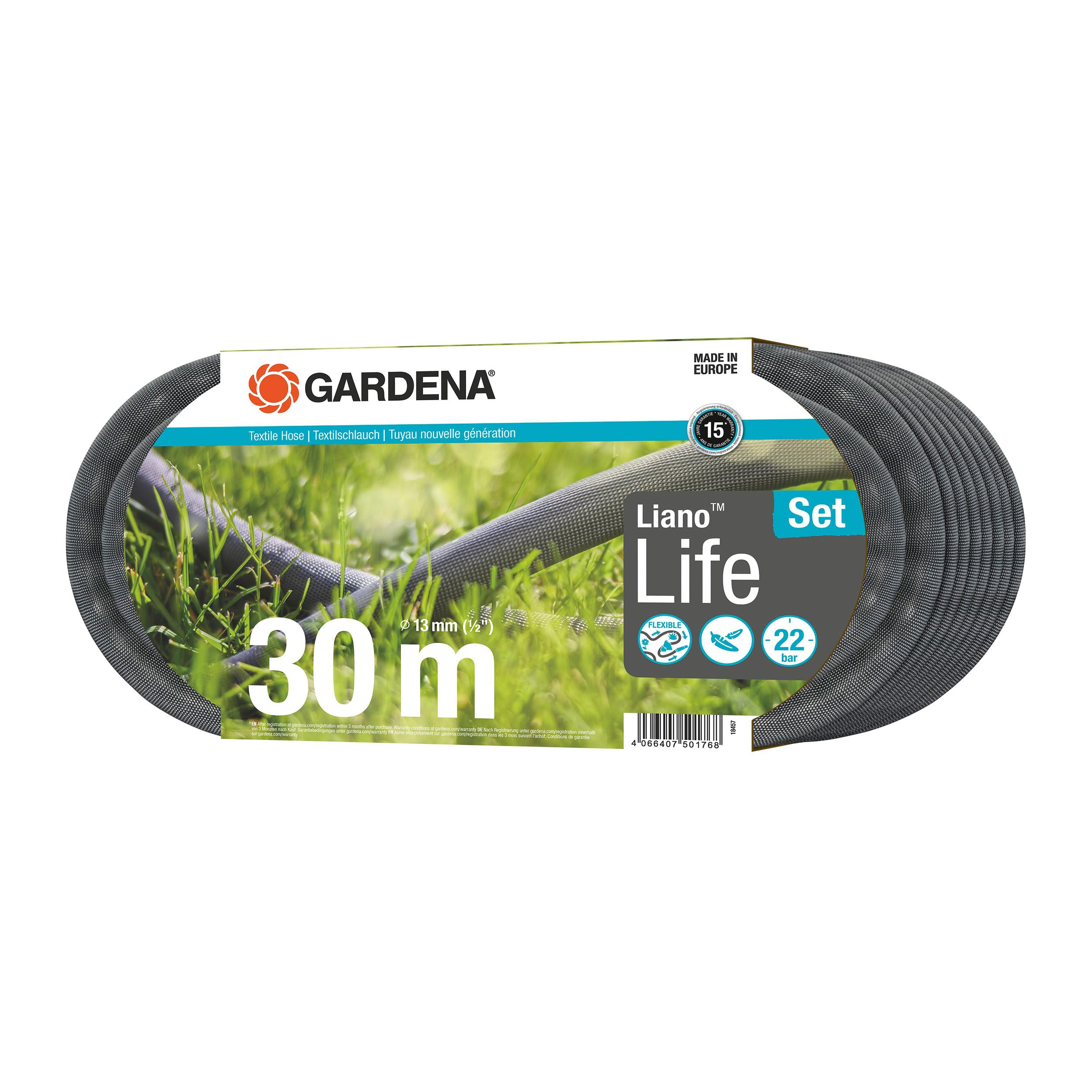 Gardena Liano Life Textile Hose 1/2 inch, 30m: Highly flexible textile garden hose, with PVC inner tube, no kinking, lig