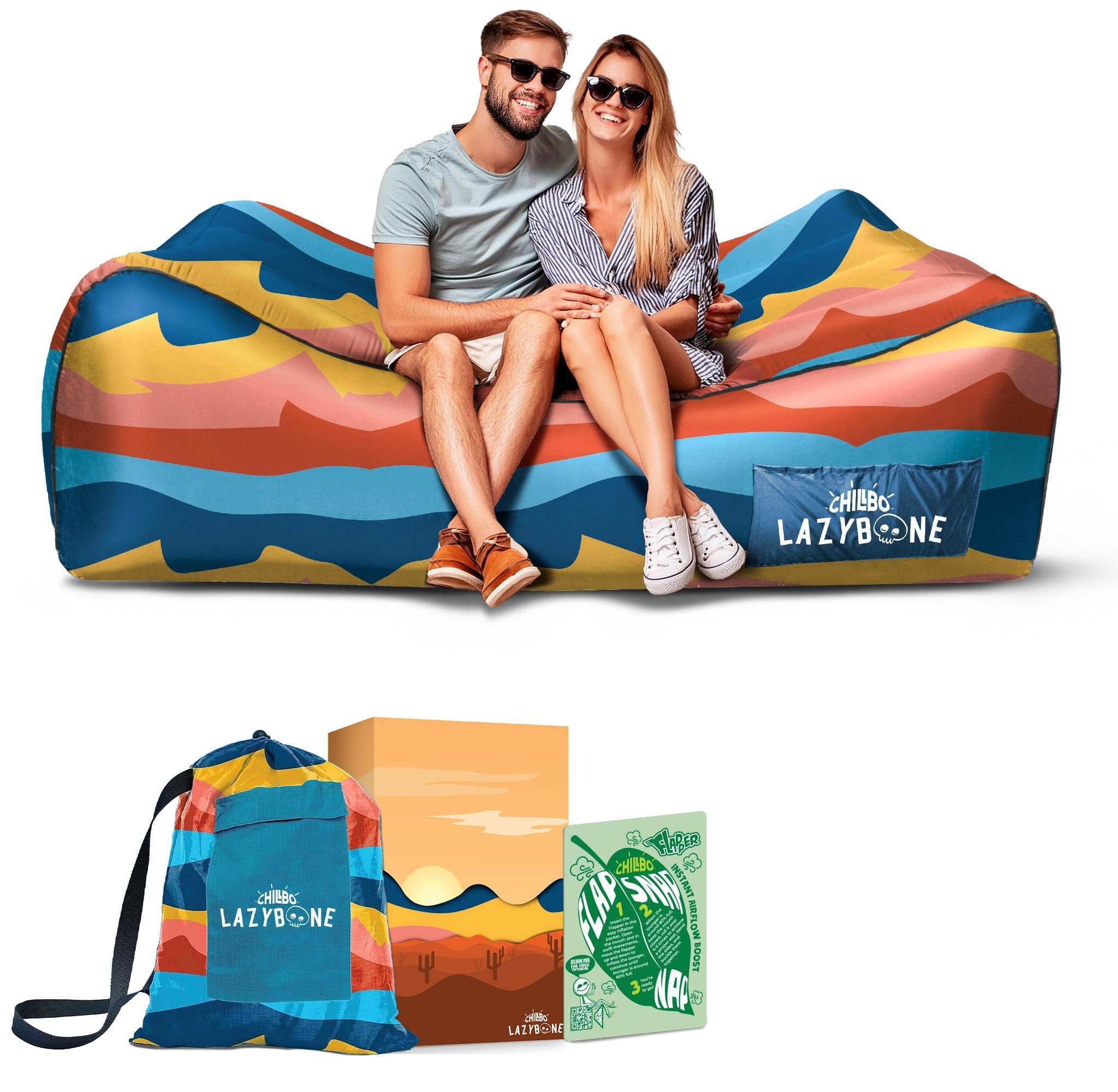 Chillbo Lazybone Inflatable Couch - Ultimate Inflatable Lounger for Maximum Chill - The Perfect Blow Up Couch for Music 