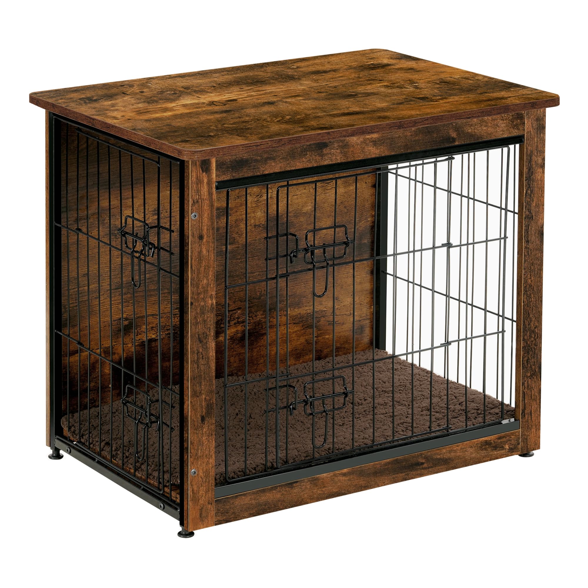 DWANTON Dog Crate Furniture with Cushion, Wooden Kennel Table with Double Doors, Indoor Dog House, Small/Medium/Large/Ex