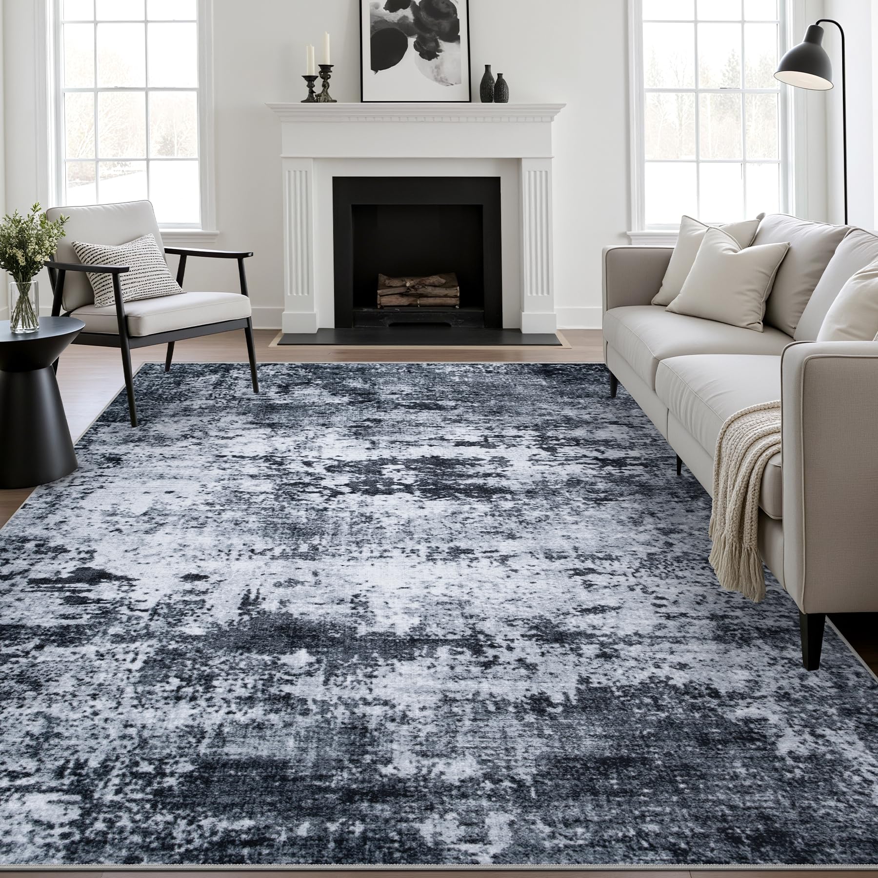 5x7 Area Rug Living Room Rug: Washable Modern Abstract Soft Thin Rug Indoor Floor No Slip Stain Resistant Carpet for Bed