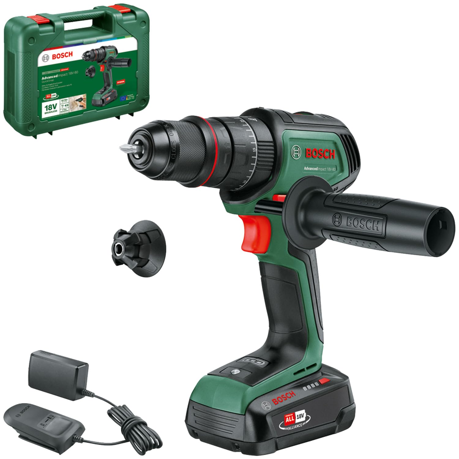 Bosch Cordless Combi Drill AdvancedImpact 18V-80 QuickSnap (Impact Drilling and Screwdriving; 18V System; Brushless Moto