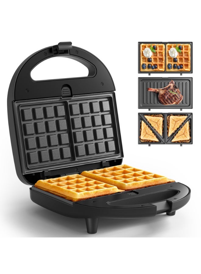 CROWNFUL 3-in-1 Sandwich Maker, Waffle Maker and Panini Grill, 750W Electric Sandwich Toaster with Removable Non-Stick P