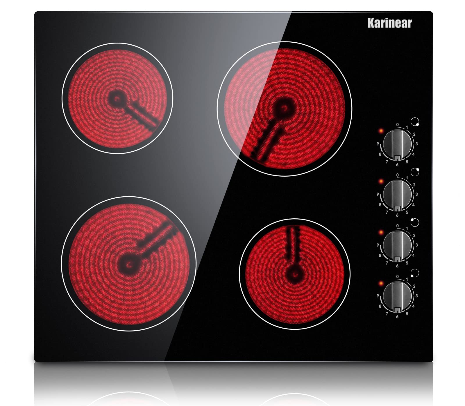 Karinear 4 Burner Electric Cooktop 24 Inch, Built-in Stove Top,Knob Control | Ceramic Radiant Cooktop Replacement, Resid