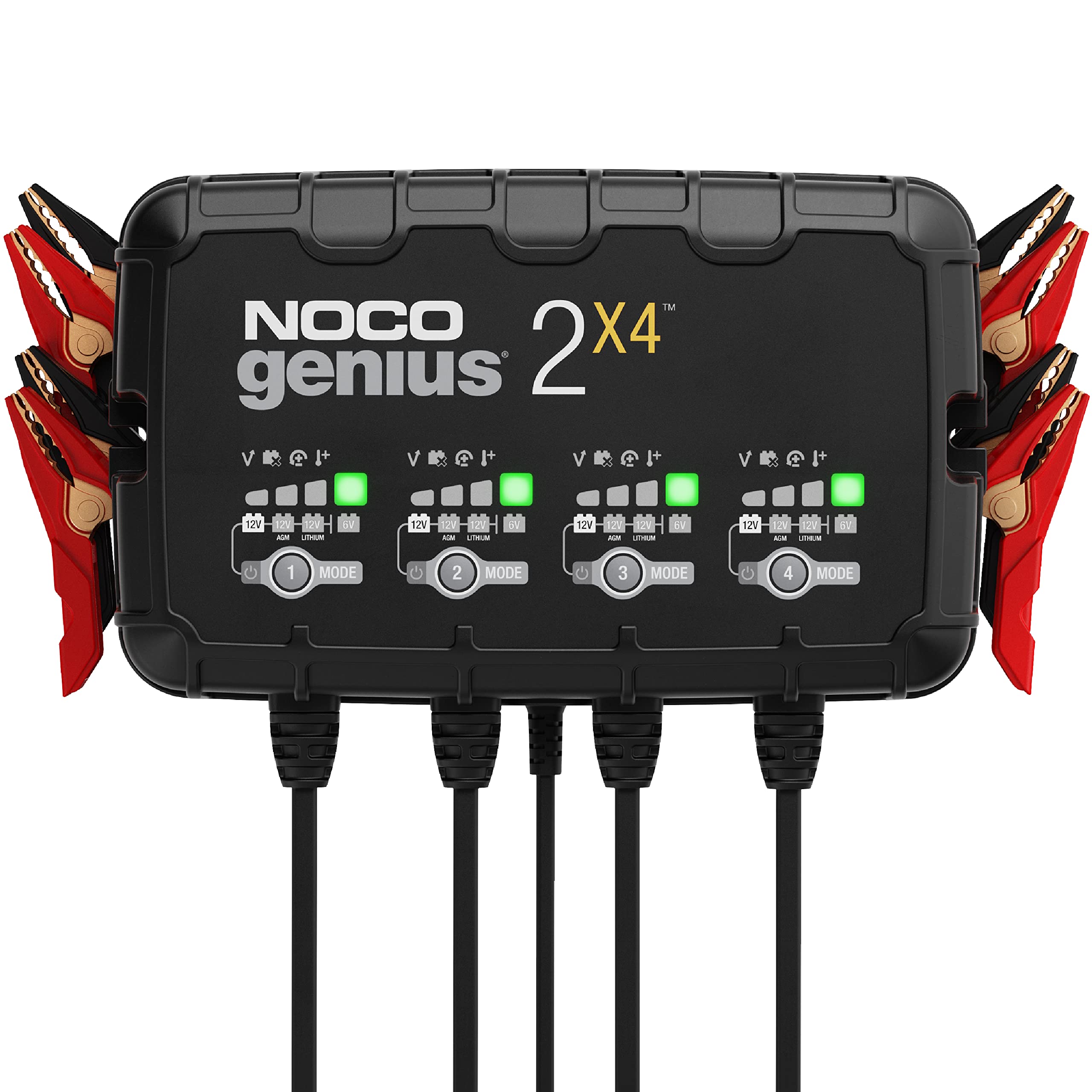 NOCO GENIUS2X4: 8A 4-Bank Smart Battery Charger (2A/Bank) - 6V/12V Automatic Maintainer, Trickle Charger & Desulfator wi
