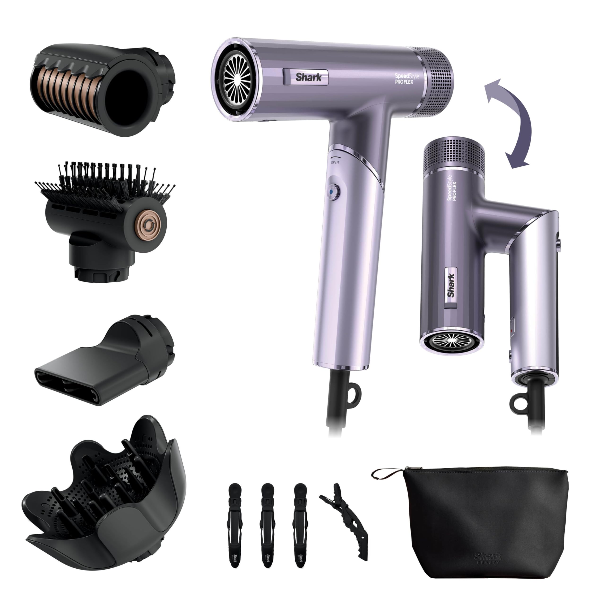 Shark SpeedStyle Pro Flex Hair Dryer, High Performance High-Velocity Hair-Dryer w/ 4 Styling Attachments, Lightweight, I