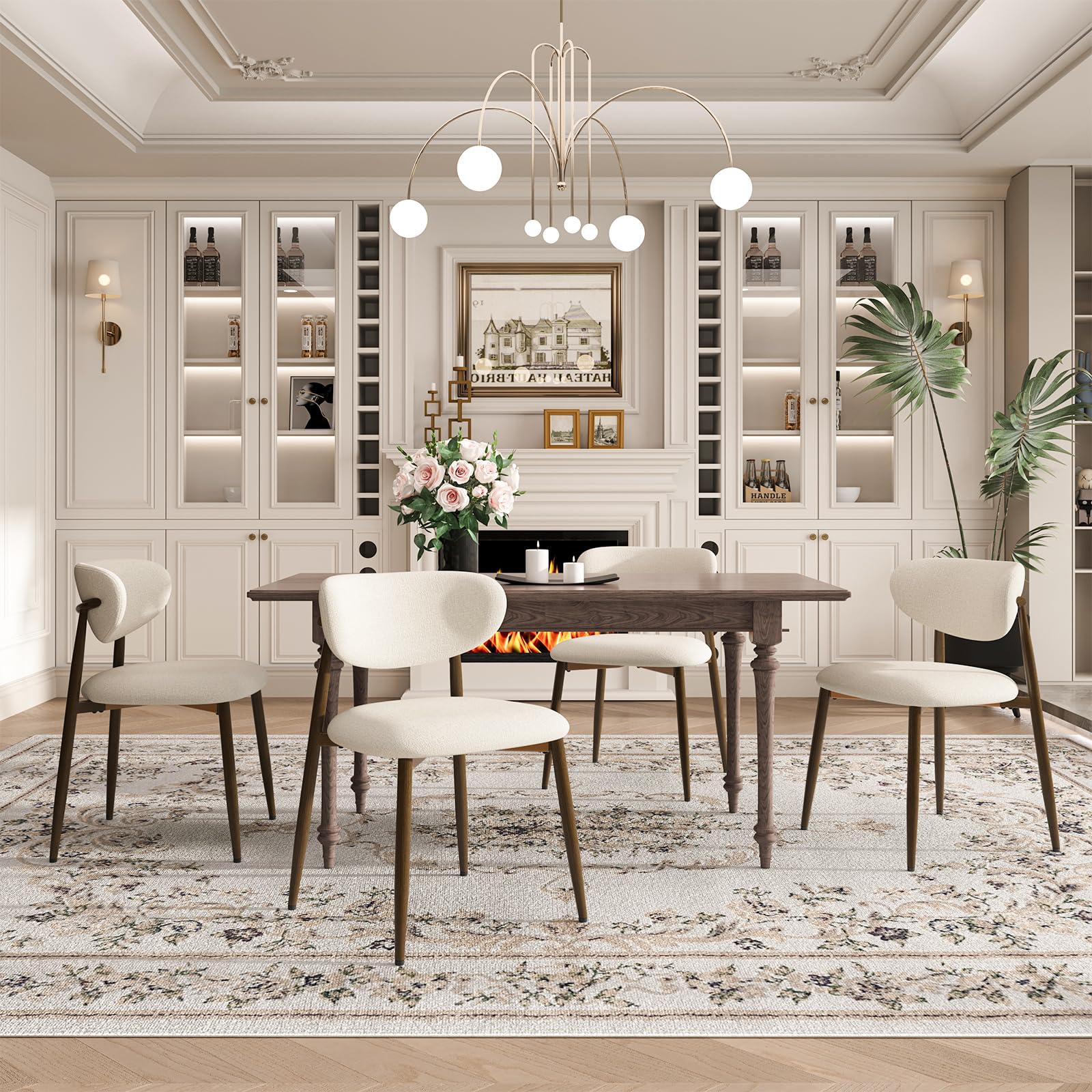 MALOL Dining Chairs Set of 4, Curved Back Kitchen Room Chairs with Metal Legs and Anti Slip Pads, Upholstered Dining Cha