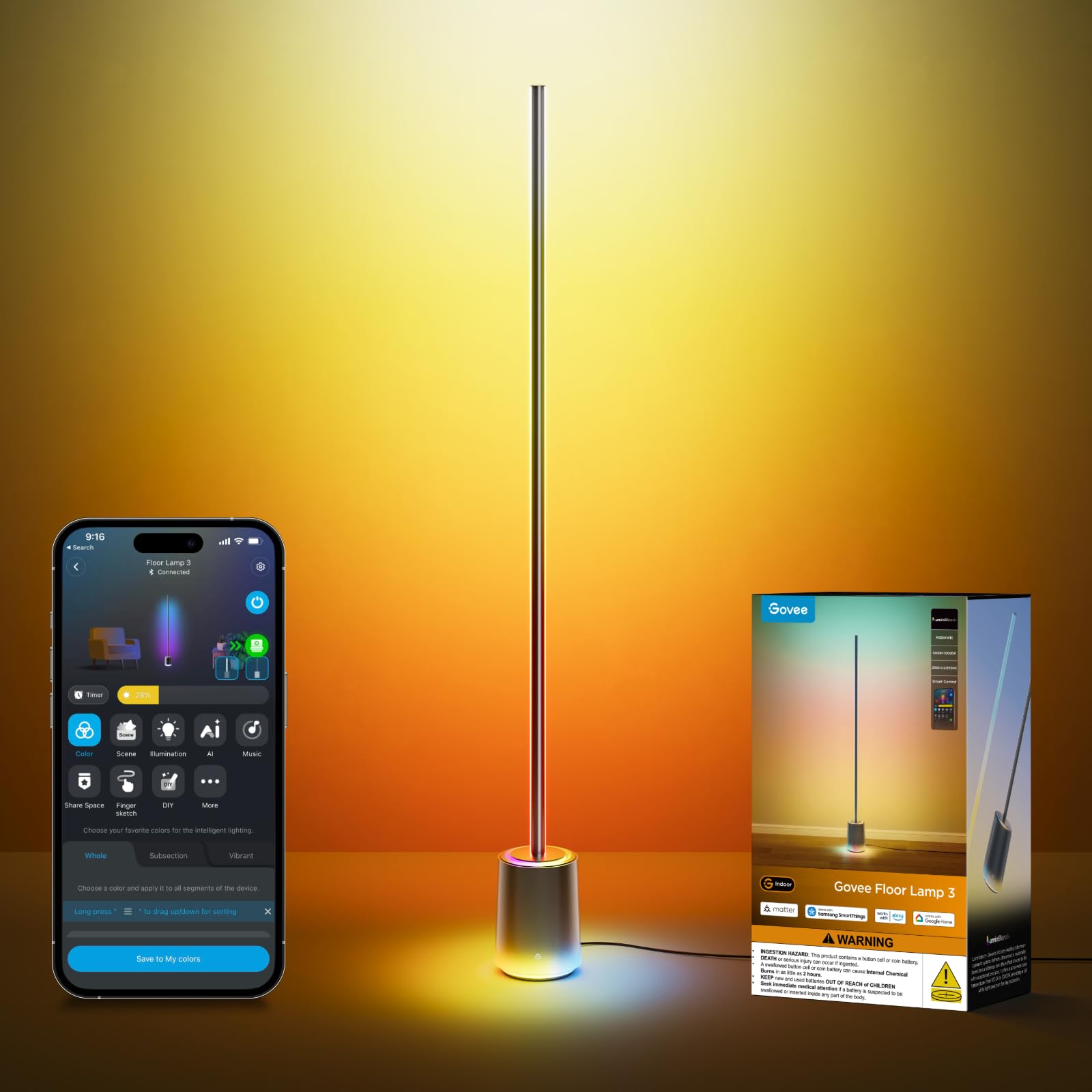Govee Floor Lamp 3 with Luminblend+ Technology, 2100lm Standing Lamp, Work with Matter,1000K-10000K 