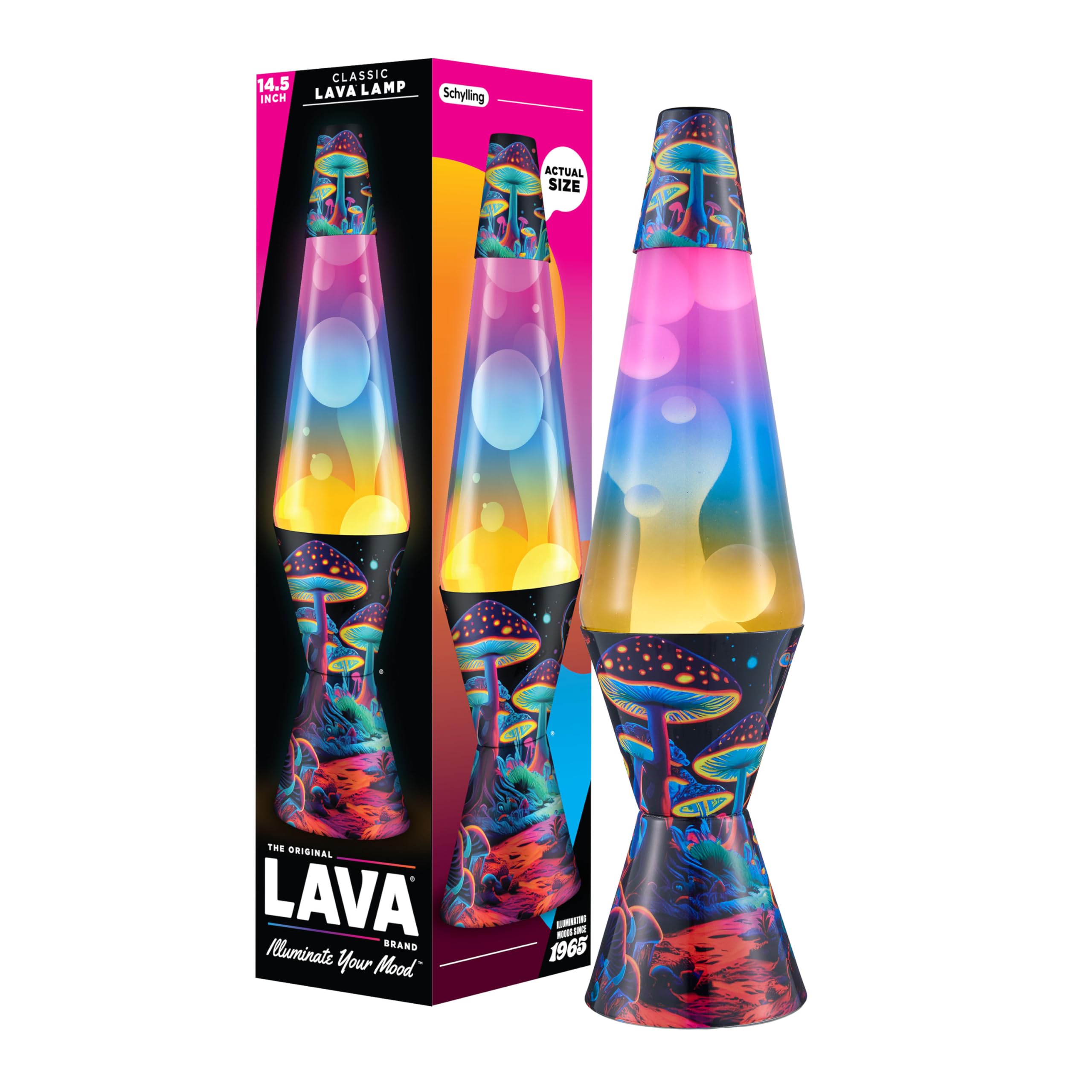 Lava The Original Lamp - 14.5" Trippy Shrooms – Classic Liquid Motion Lamp - Tri-Colored Globe and B