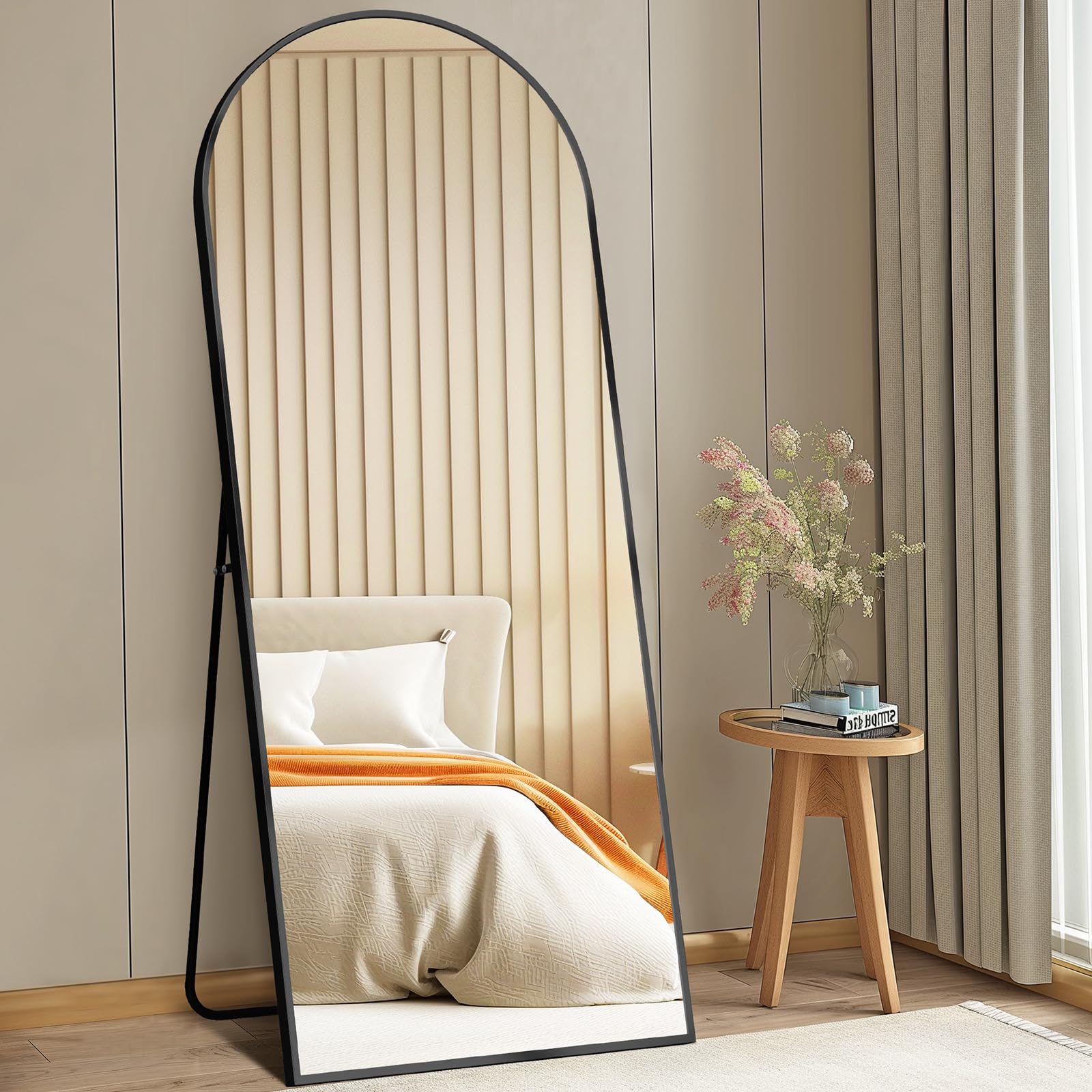 DUMOS 63"x20" Arched Full Length Mirror with Stand, Floor Body Mirror Shatter-proorf Nano Glass with