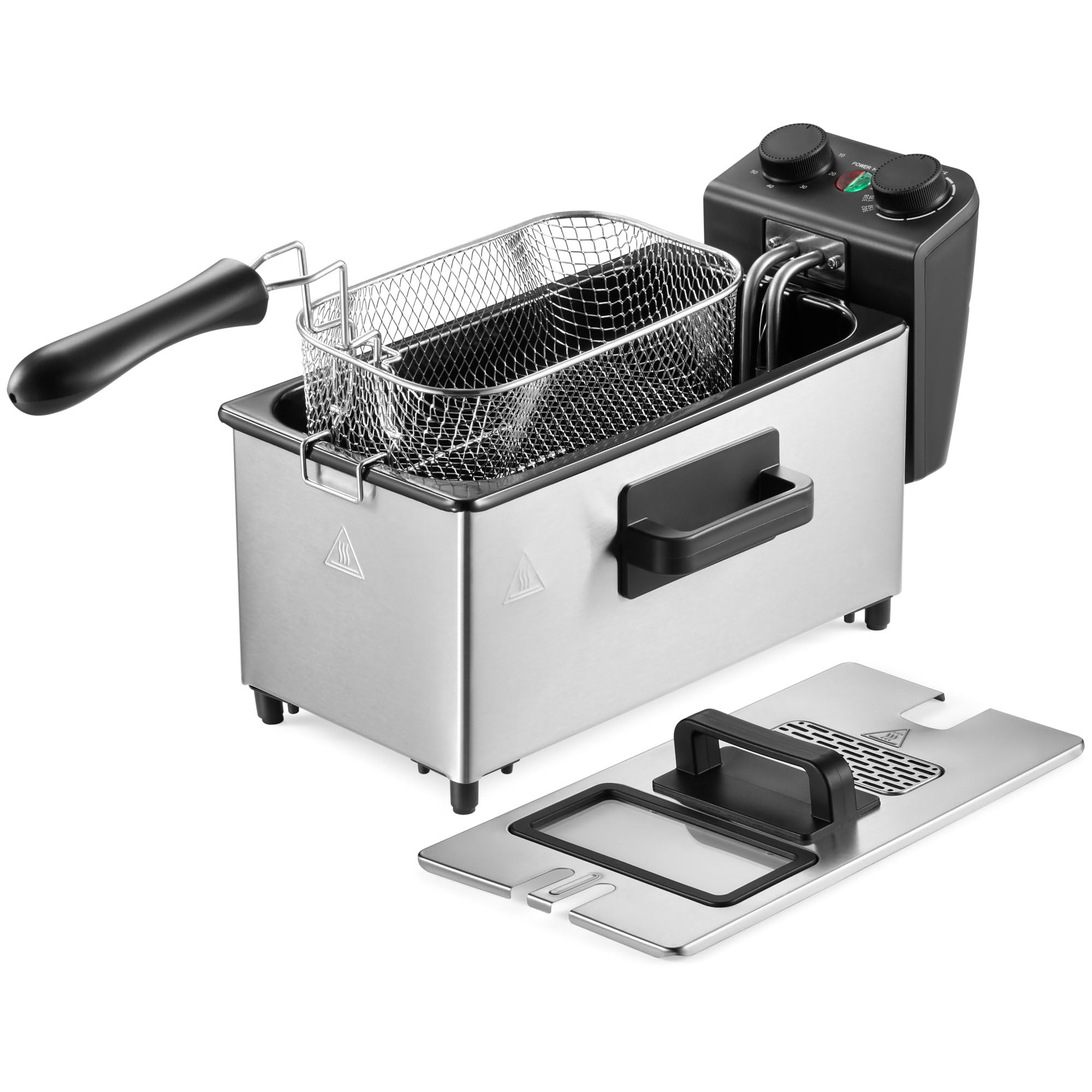 VonShef Deep Fat Fryer 3L Capacity 2000W – Cooks up to 1kg of Food, Stainless Steel Fryer for Chips & More, Adjustable T