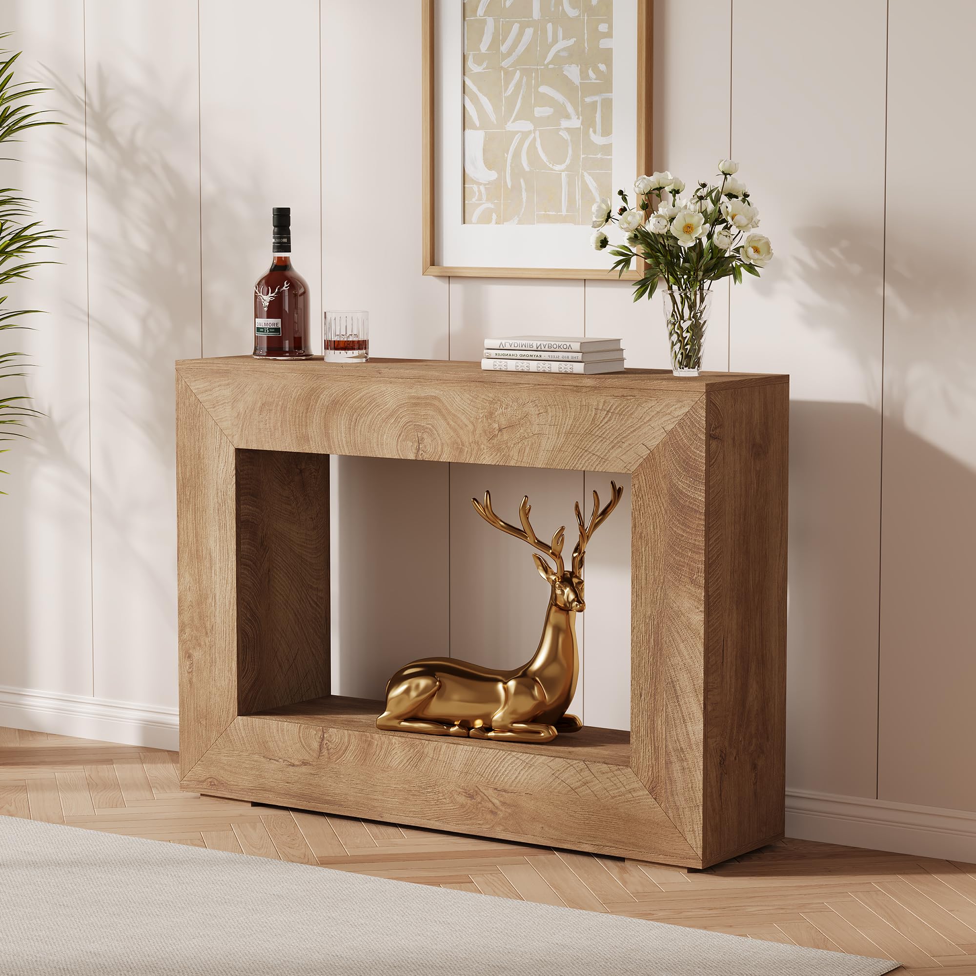Farmhouse Console Table - 47 in Minimalist Vintage Entryway Table, Storage Rustic Sofa Table with Open Shelves for Hallw
