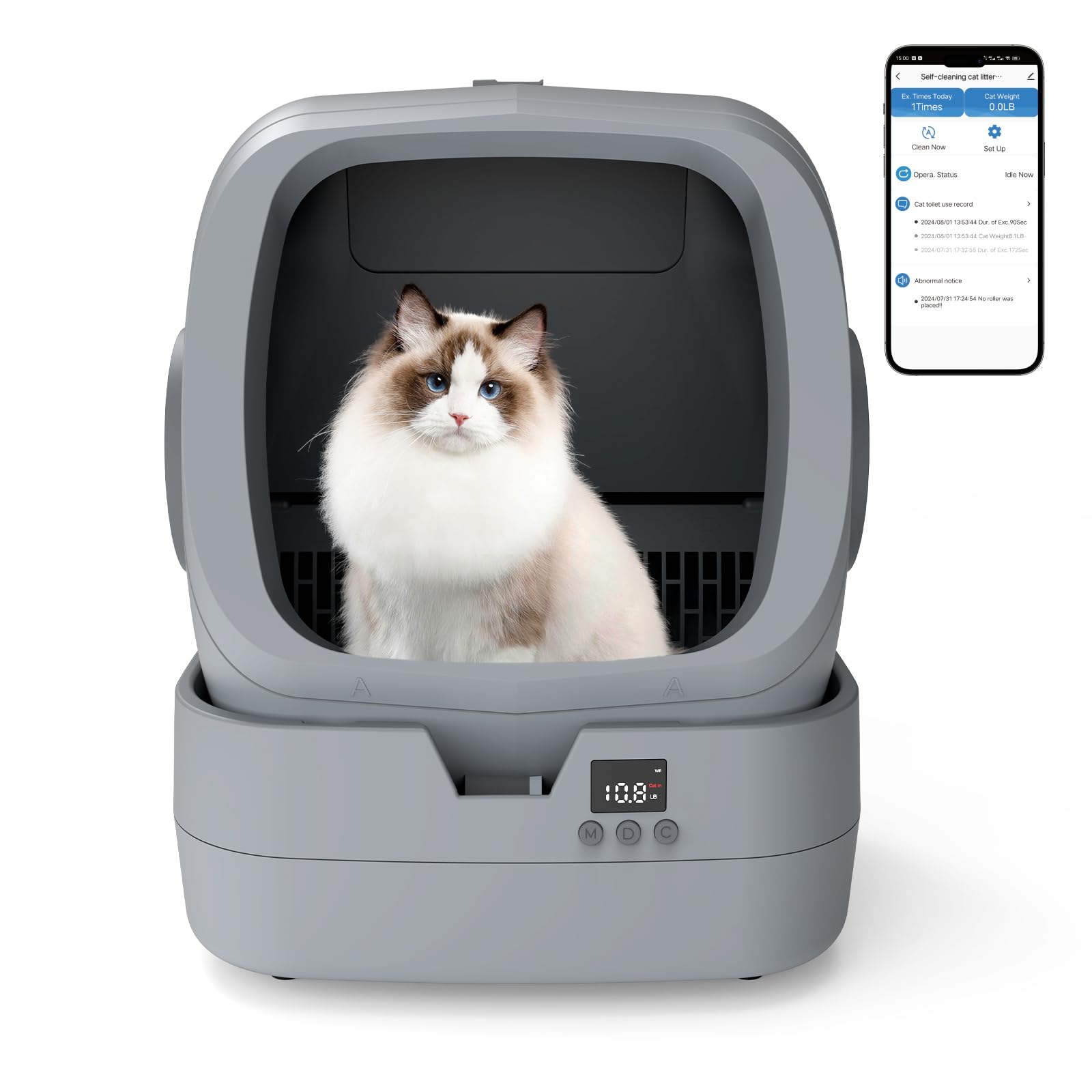 UPFAS Automatic Cat Litter Box Self Cleaning - APP Control - Weight Monitoring - Ultra-Quiet, Medium