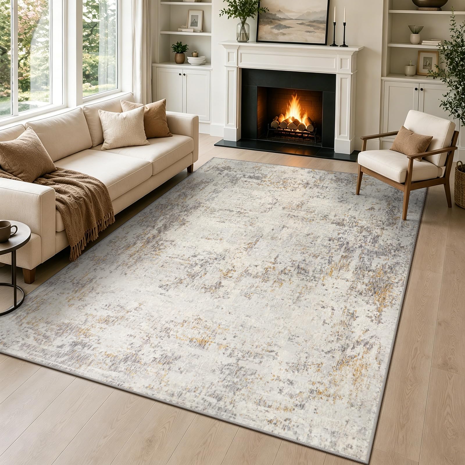 Capslpad Modern Abstract Area Rug 120x180cm Short Pile Soft Faux Wool Living Room Rug Washable Indoo