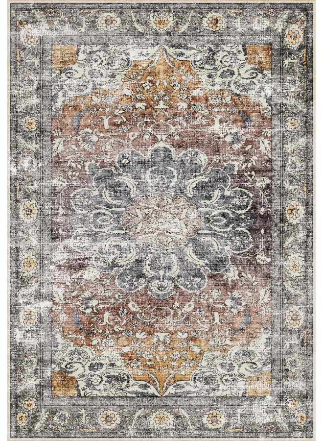 Noon East Carpet Rug Anti-Slip- Size- 153 x 214 (5x7 ft) | Color- Green & Grey |Antique Weave| Ideal