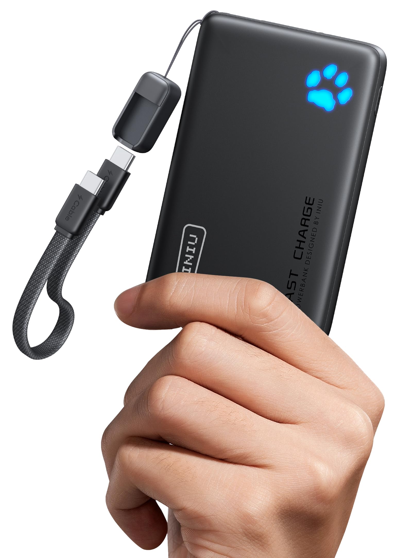 INIU 45W Fast Charging Portable Charger, 40% Smaller 10000mAh with Detachable Cable, Flight-Safe Travel Power Bank, USB 