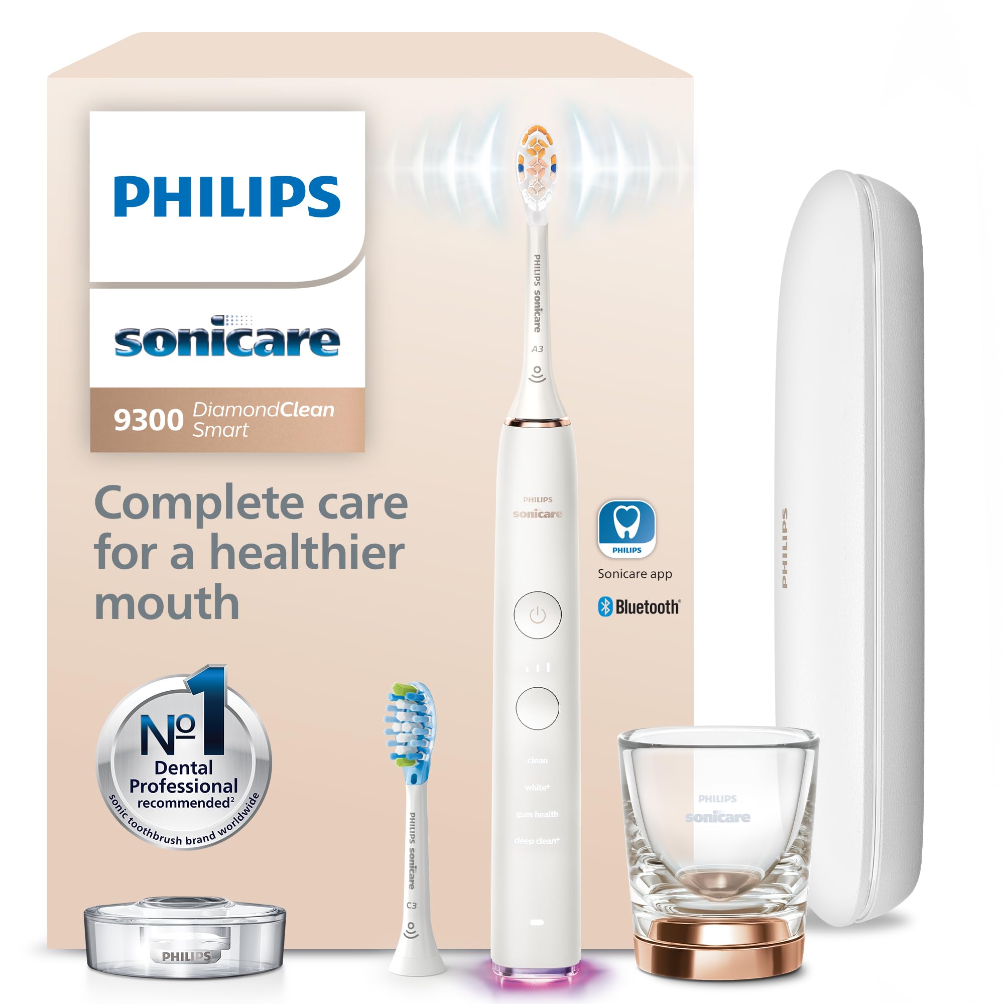 Philips Sonicare DiamondClean Smart 9300 Electric Toothbrush - Sonic Toothbrush with App, Pressure Sensor, 12 Brushing S