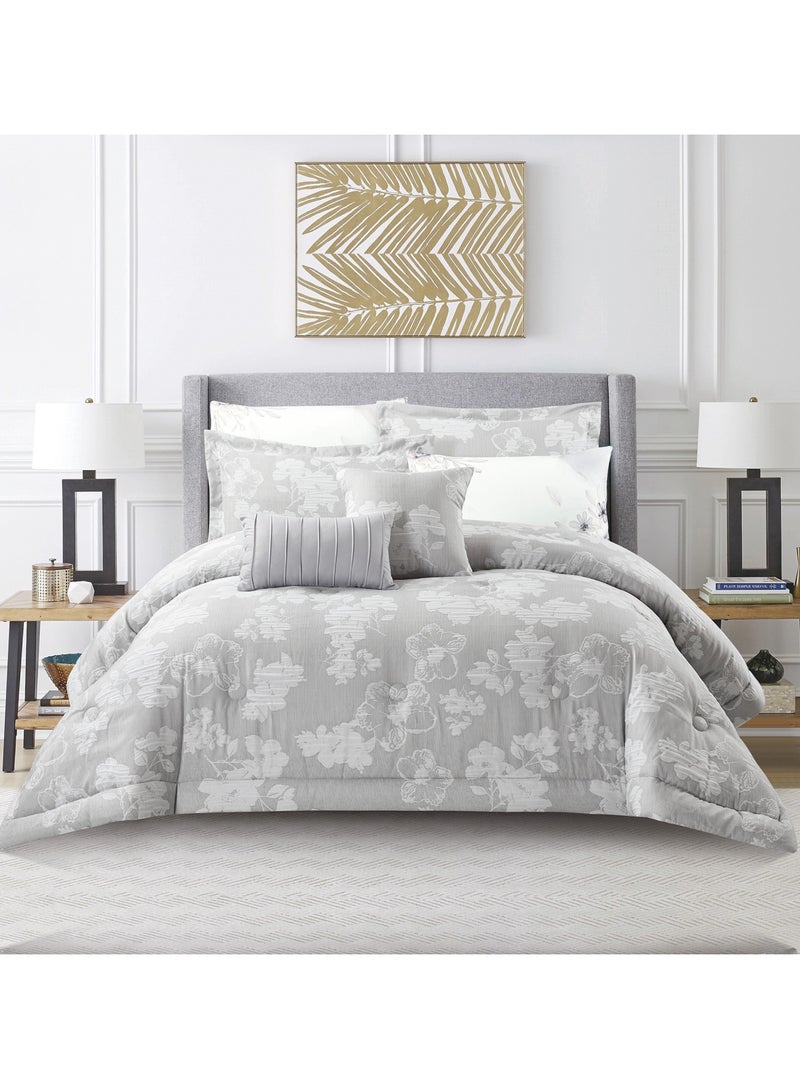 Donetella Bedding Comforter Set 5-Pcs Single Size Solid Yarn Dyed Bed Set Fits (120 x 200 Cm) All Season 350GSM Feather 