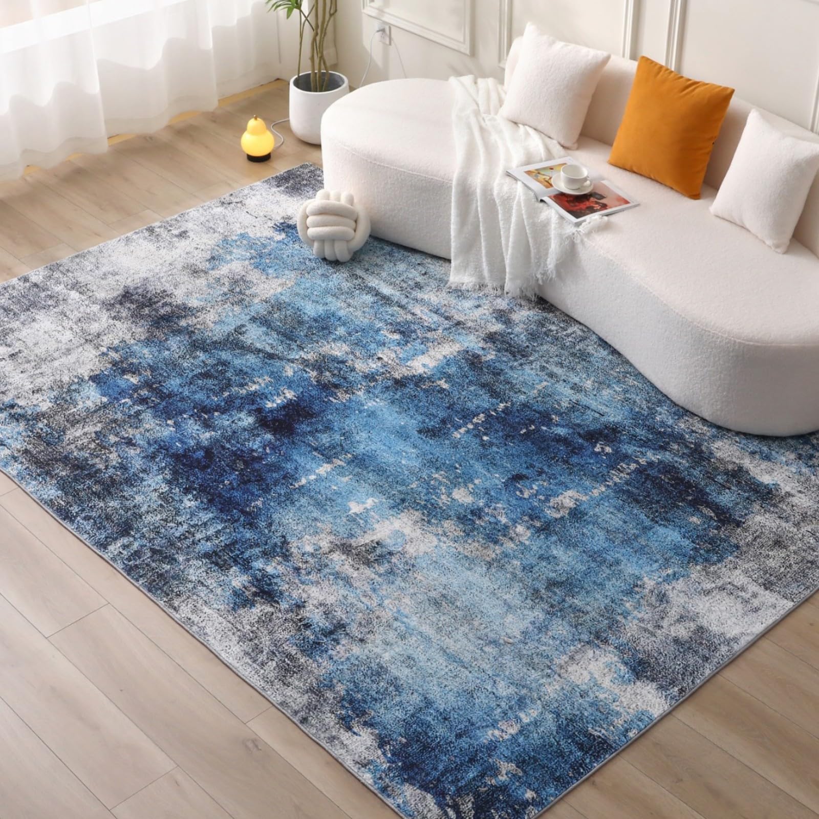 Washable Rugs for Living Room 120x170cm - Ultra Soft Area Rugs, Short Pile Non-Slip Non-Shedding Abstract Carpet, Stain 