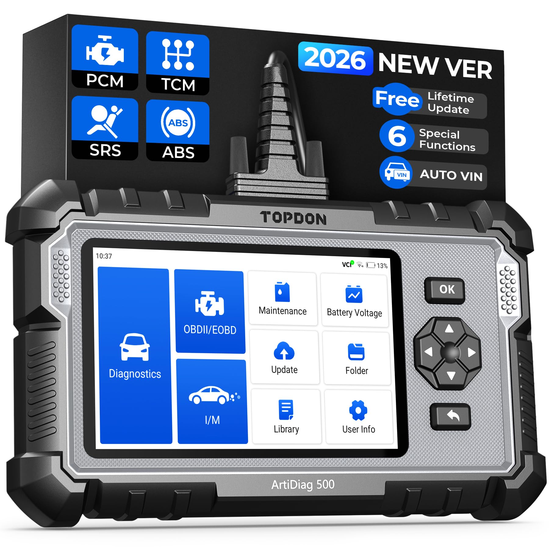 TOPDON AD500 OBD2 Scanner, Oil SAS Throttle TPMS BMS EPB Reset, Engine ABS SRS Transmission, Diagnostic Scan Tool, AutoV
