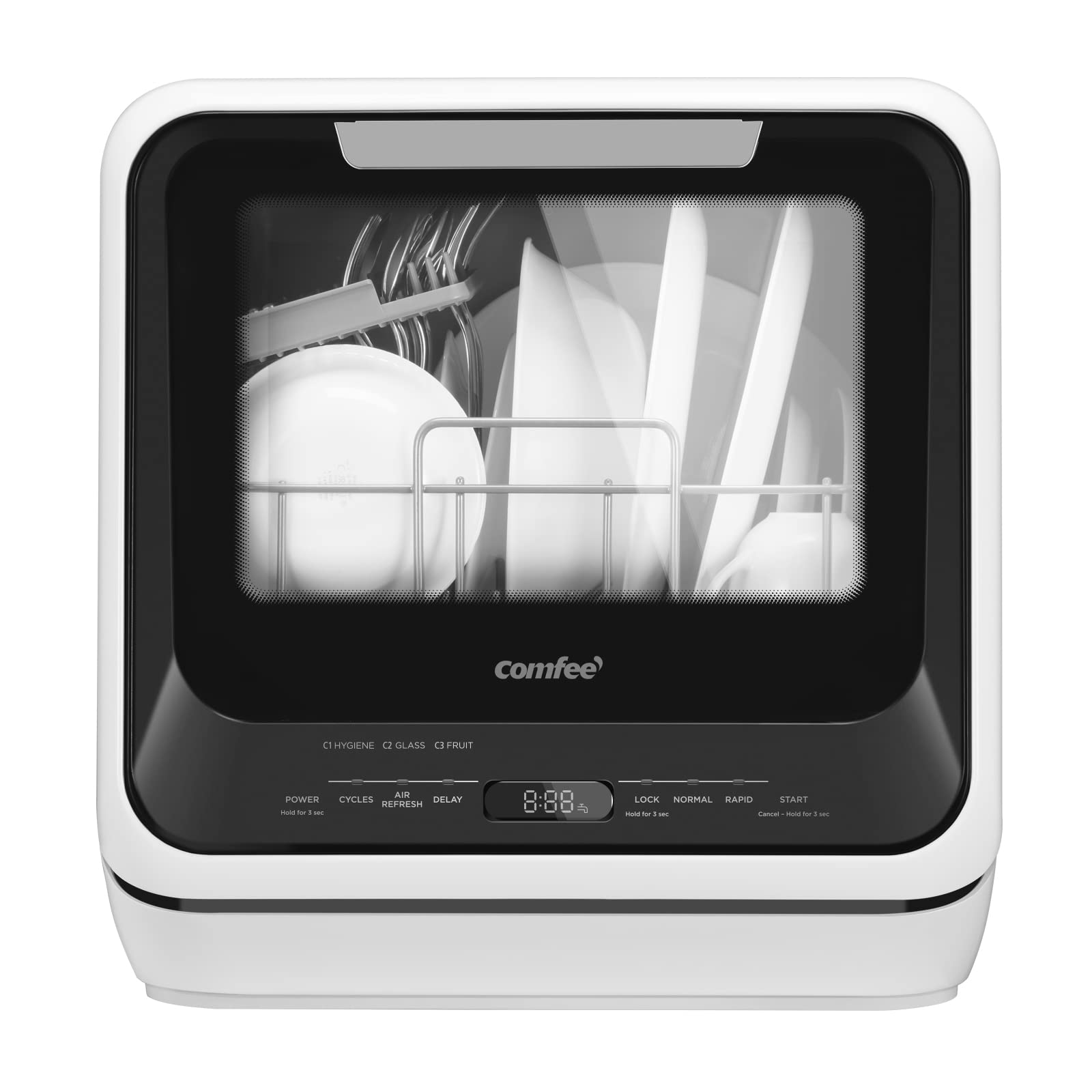 COMFEE' Portable Mini Dishwasher Countertop with 1.32Gal Built-in Water Tank for Apartments& RVs, No Hookup Needed, 6 Pr