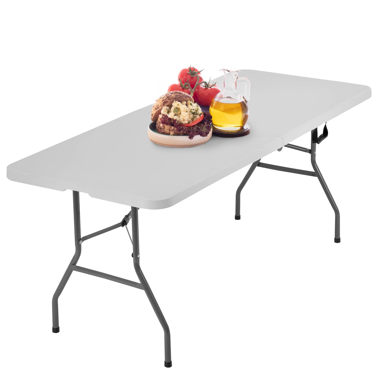 BestOffice Outdoor 6 FT Folding Camping Table Plastic Table Portable Square Height Dining Table Perf